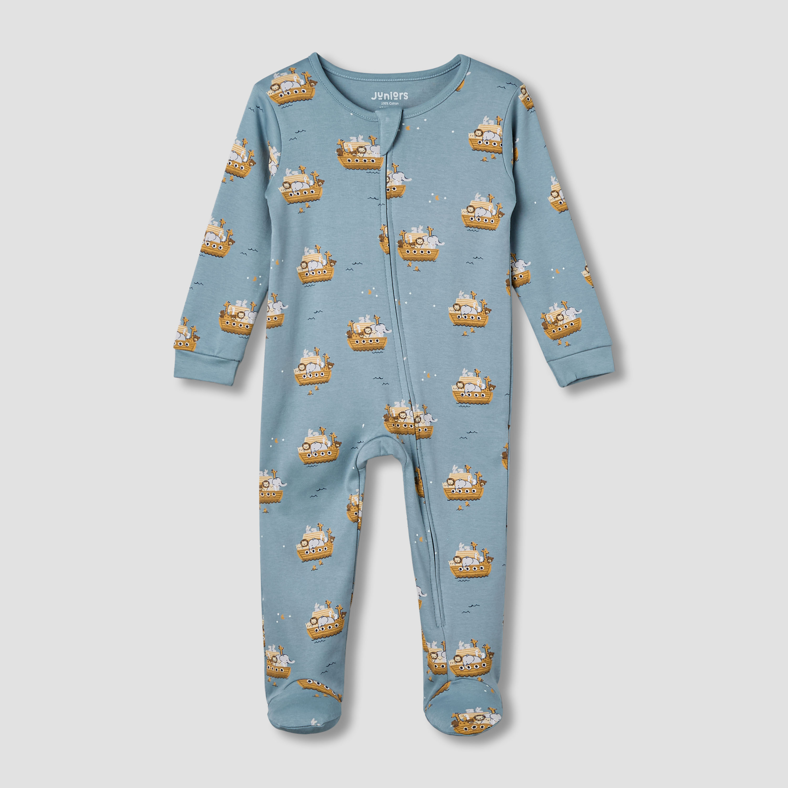 Juniors Cotton Round Neck Long Sleeves Sleepsuit with Print-baby-boys-clothing-nightwear-sleepsuits-image-2