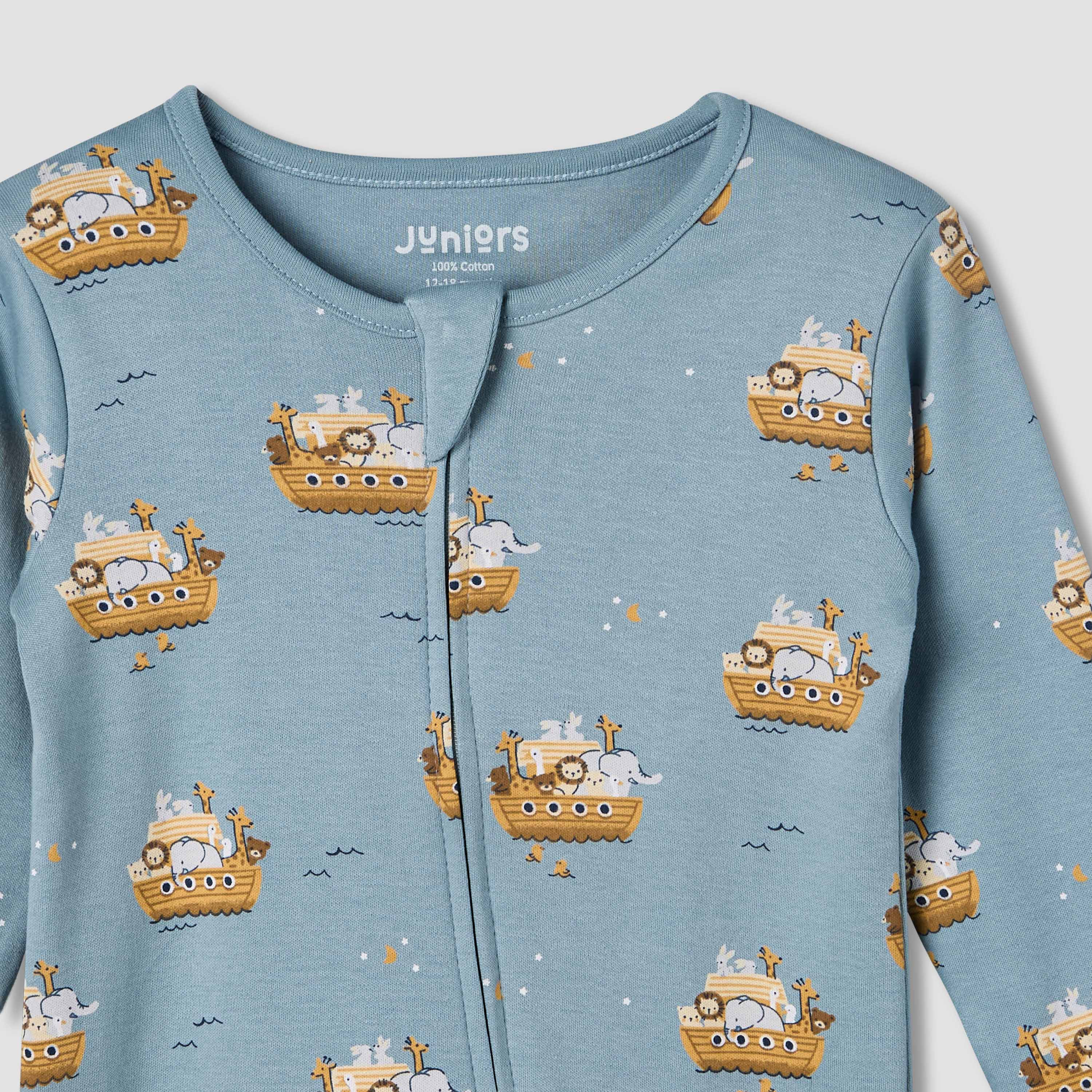 Juniors Cotton Round Neck Long Sleeves Sleepsuit with Print-baby-boys-clothing-nightwear-sleepsuits-image-4