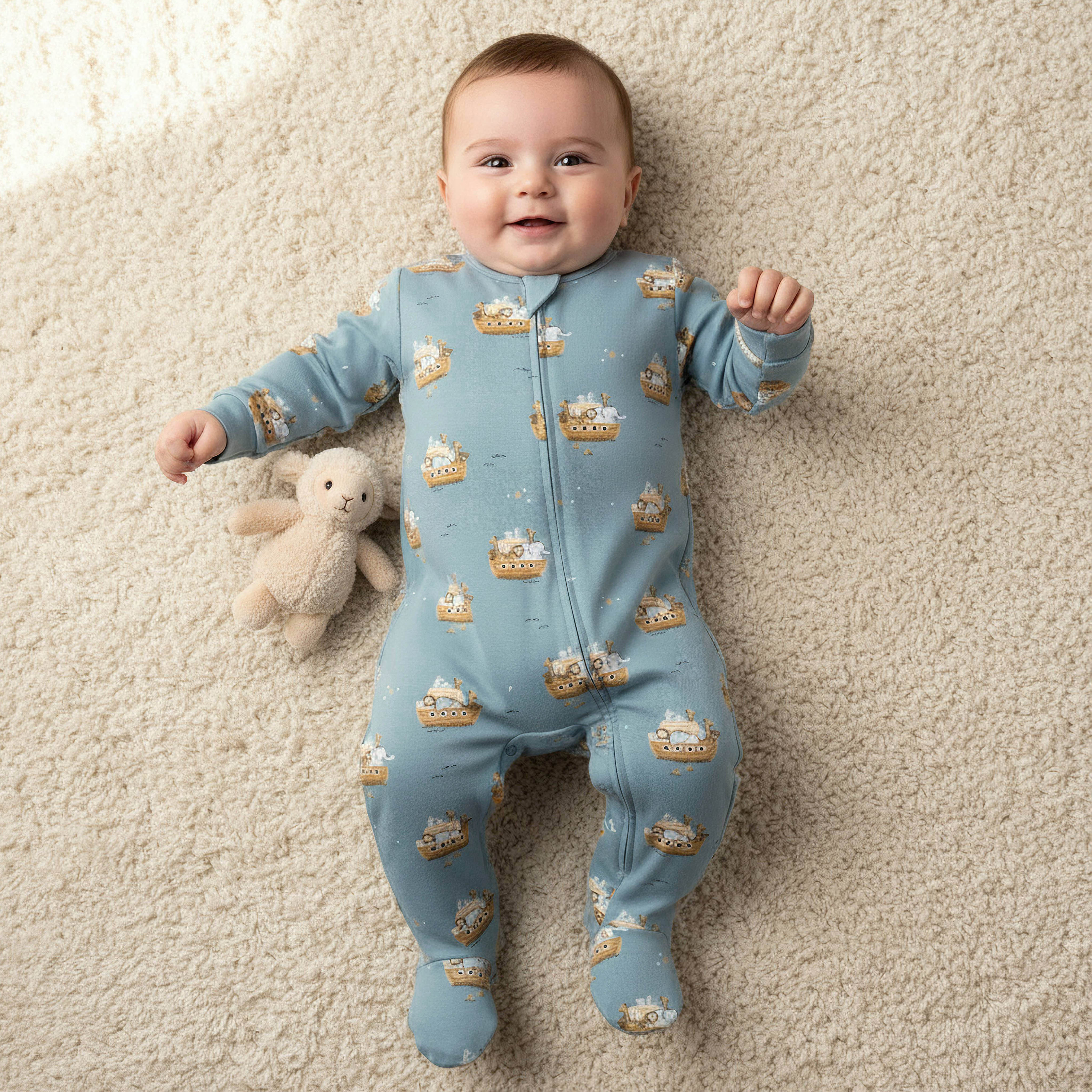 Juniors Cotton Round Neck Long Sleeves Sleepsuit with Print-baby-boys-clothing-nightwear-sleepsuits-image-1