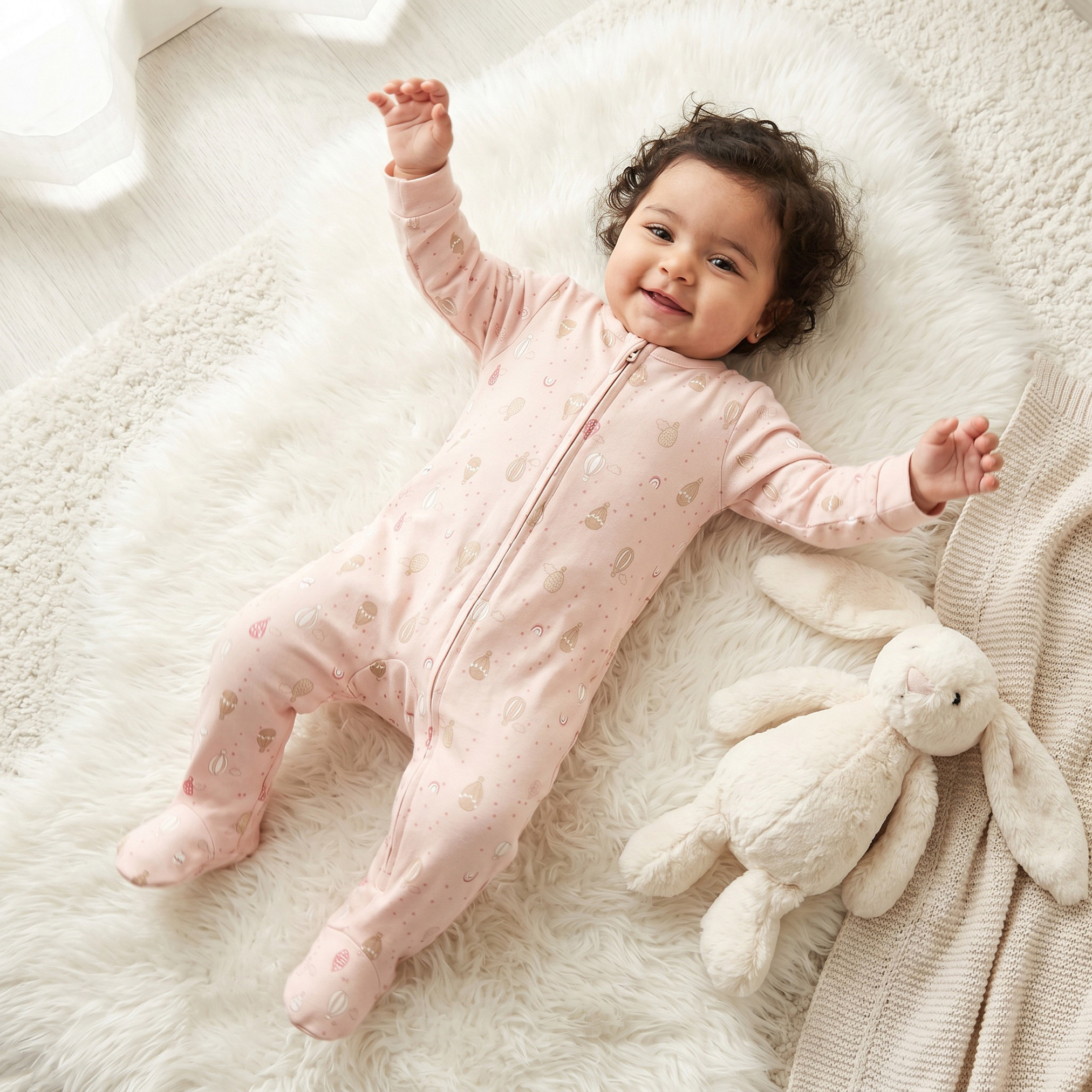Juniors Cotton Crew Neck Long Sleeves Sleepsuit with Hot Air Balloon Print-baby-girls-clothing-nightwear-sleepsuits-image-1