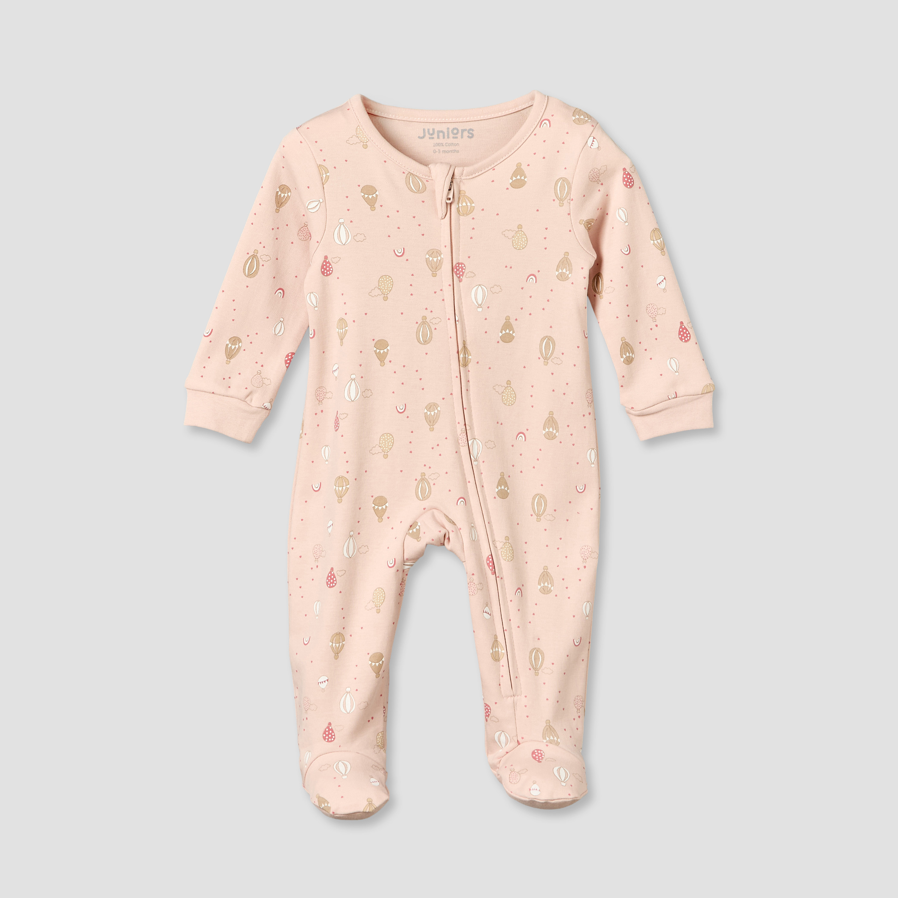 Juniors Cotton Crew Neck Long Sleeves Sleepsuit with Hot Air Balloon Print-baby-girls-clothing-nightwear-sleepsuits-image-2
