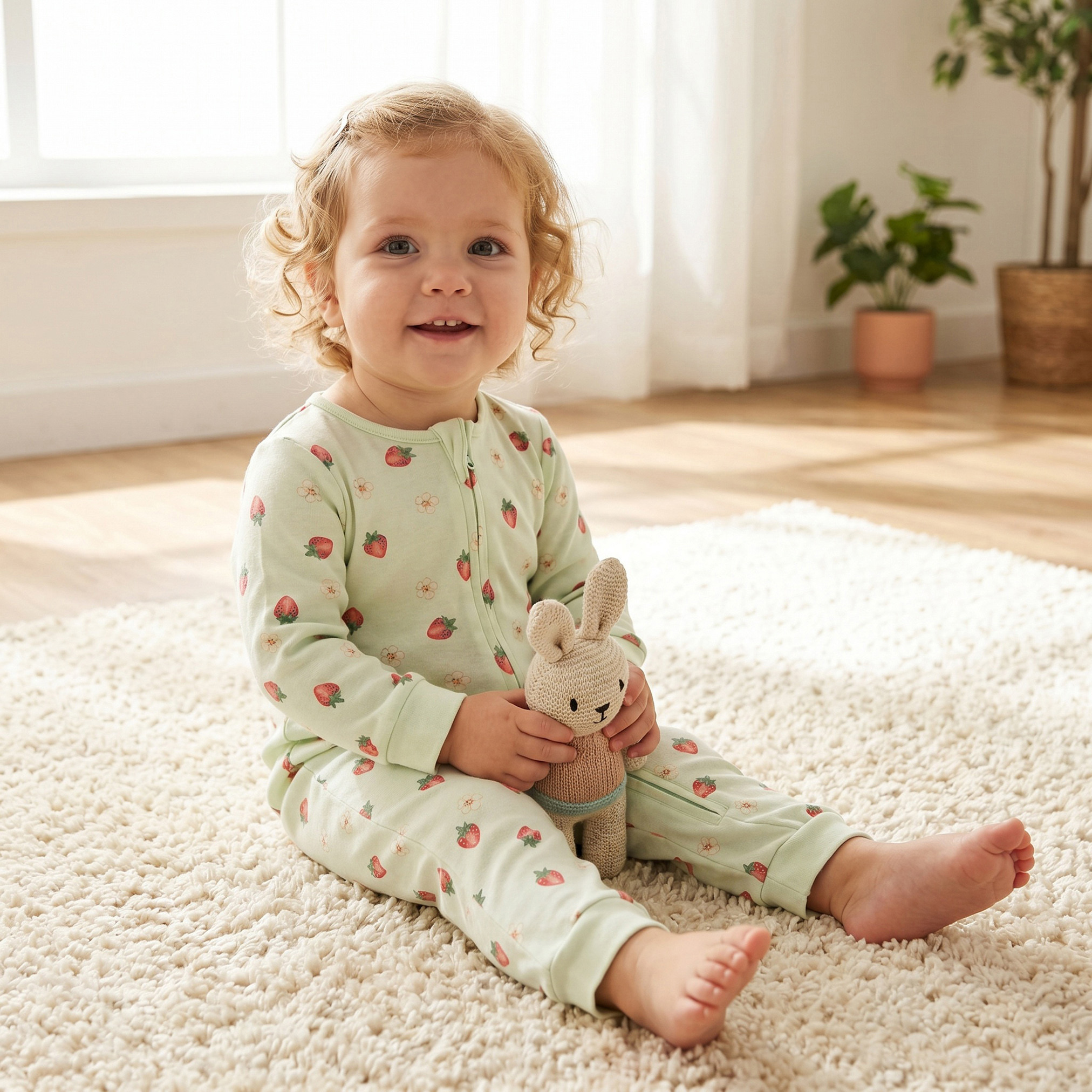 بدلة نوم قطن بطبعات فراولة وأكمام طويلة وياقة ضيقة من جونيورز-baby-girls-clothing-nightwear-sleepsuits-image-1