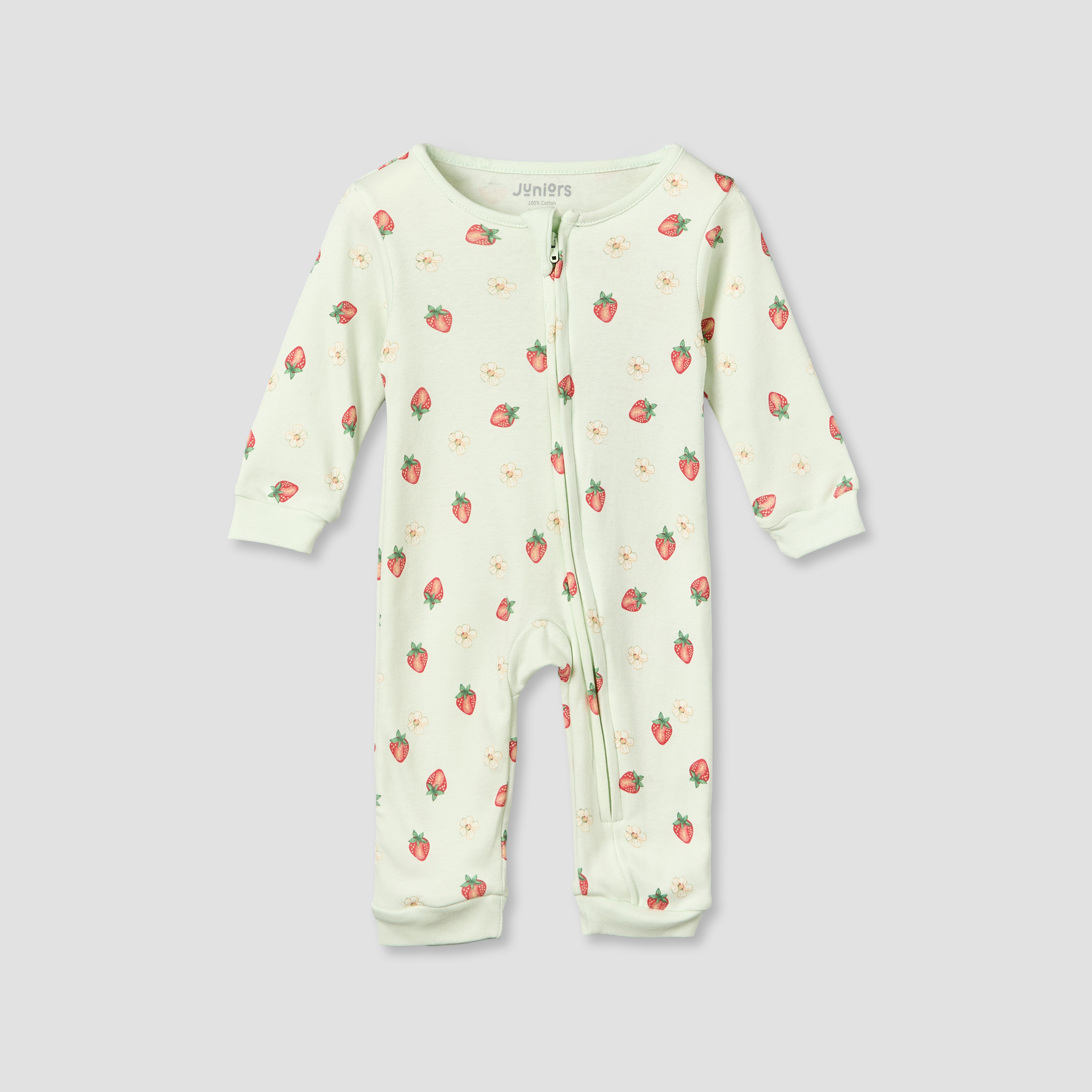 بدلة نوم قطن بطبعات فراولة وأكمام طويلة وياقة ضيقة من جونيورز-baby-girls-clothing-nightwear-sleepsuits-image-2