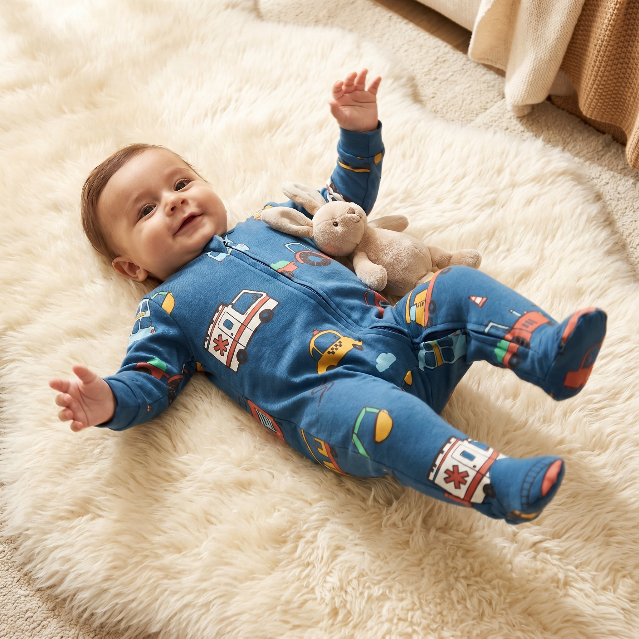 بدلة نوم قطن بأكمام طويلة وياقة ضيقة وطبعات سيارة من جونيورز-baby-boys-clothing-nightwear-sleepsuits-image-1