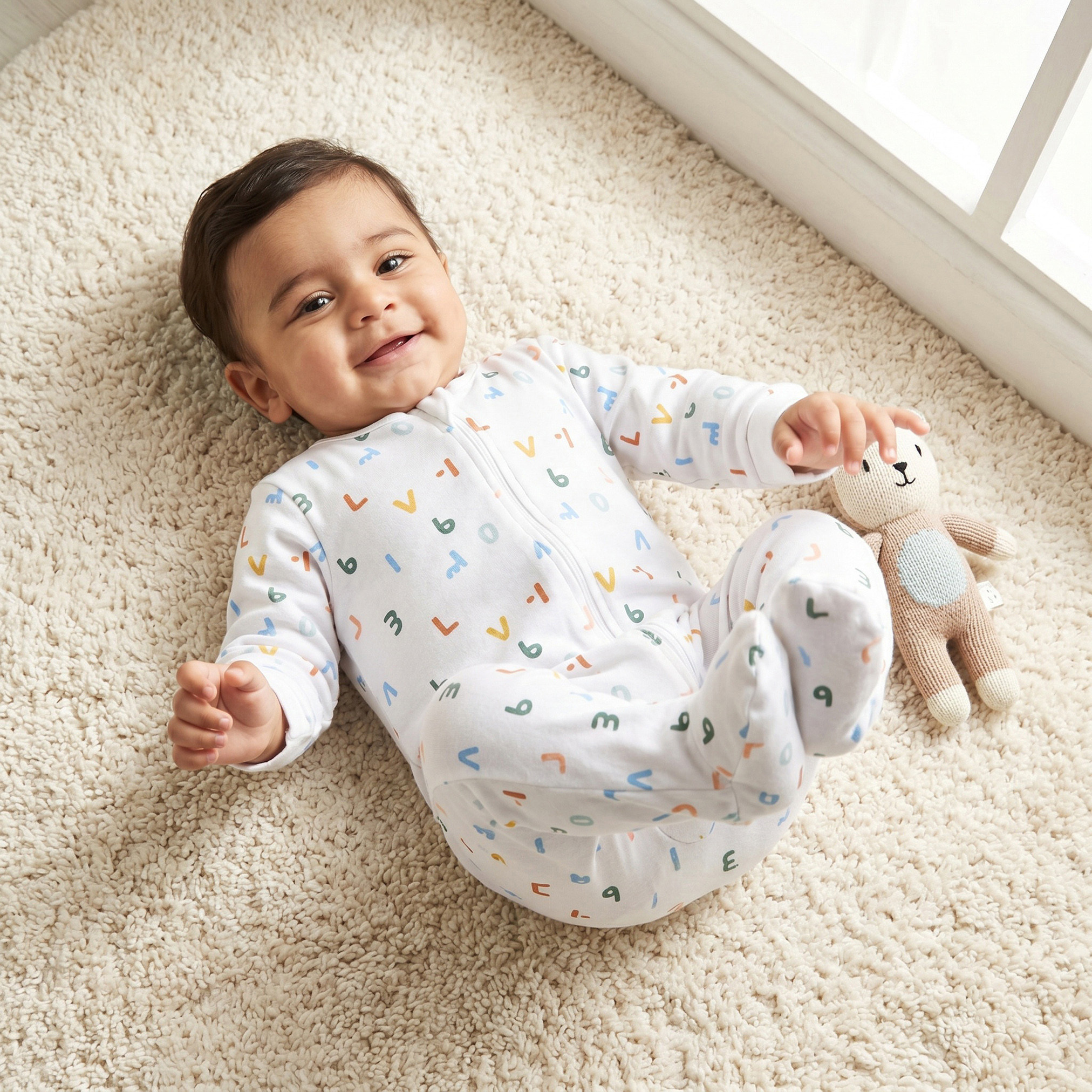 Juniors Cotton Round Neck Long Sleeves Sleepsuit with Alphabet Print-baby-girls-clothing-nightwear-sleepsuits-image-1