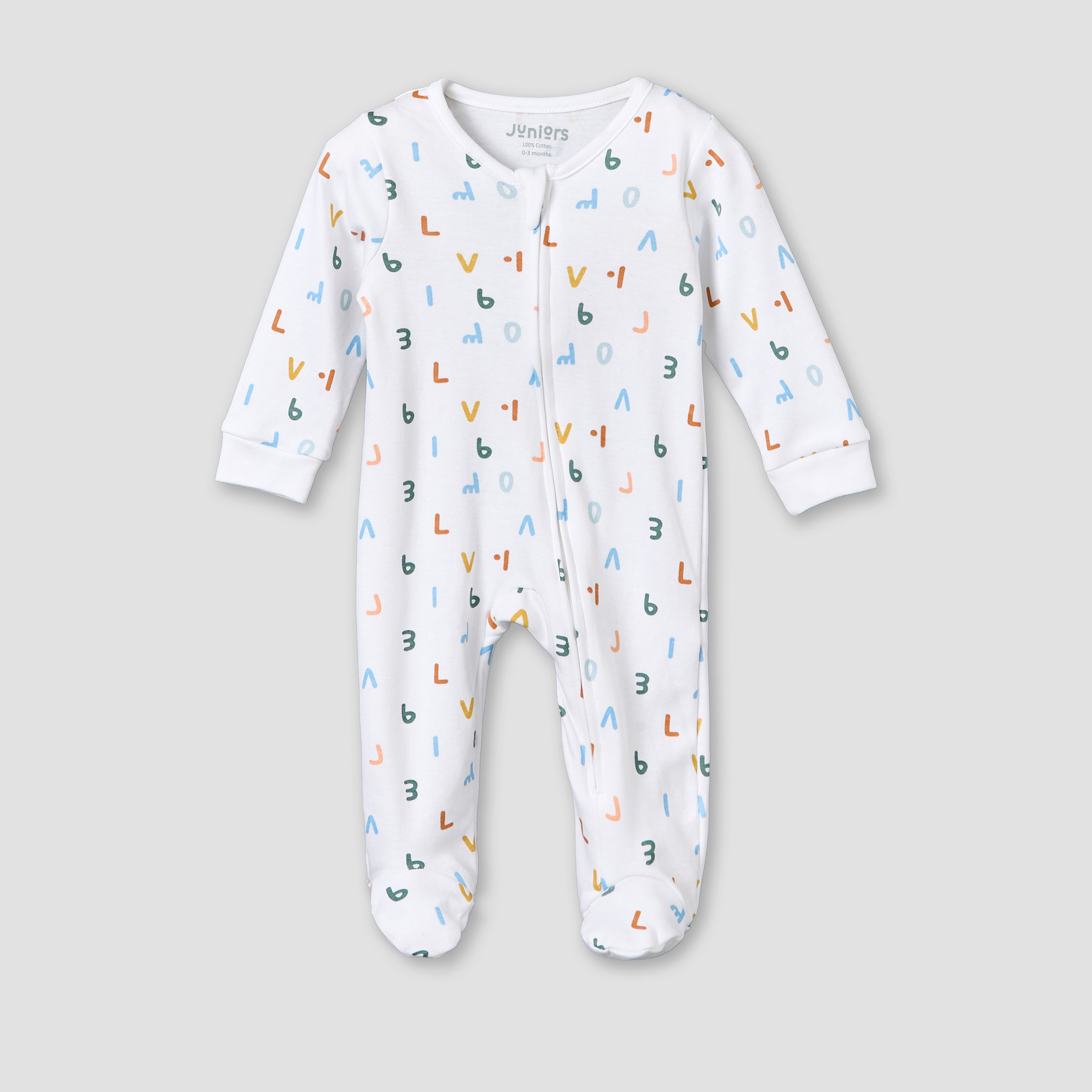 Juniors Cotton Round Neck Long Sleeves Sleepsuit with Alphabet Print-baby-girls-clothing-nightwear-sleepsuits-image-2