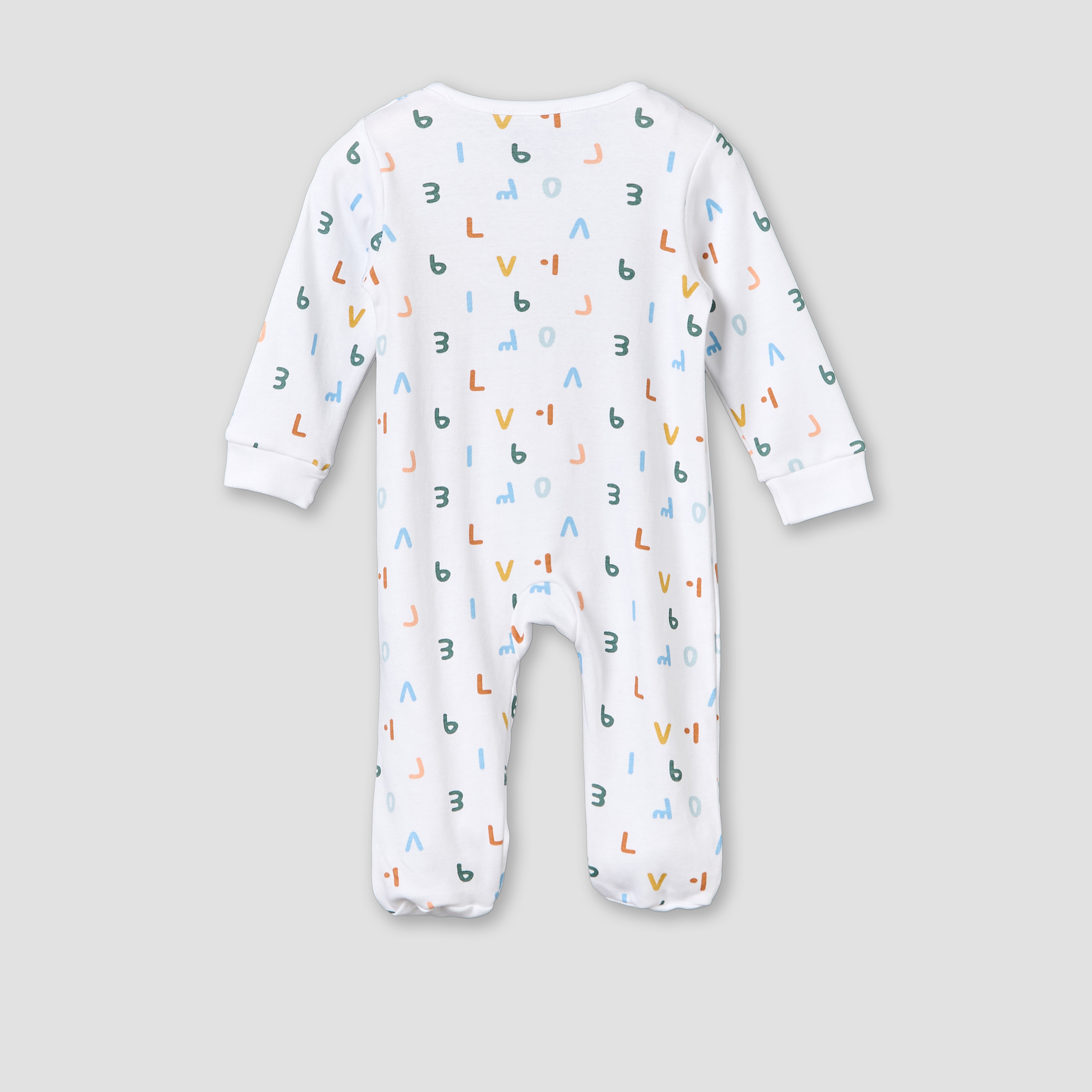Juniors Cotton Round Neck Long Sleeves Sleepsuit with Alphabet Print-baby-girls-clothing-nightwear-sleepsuits-image-3