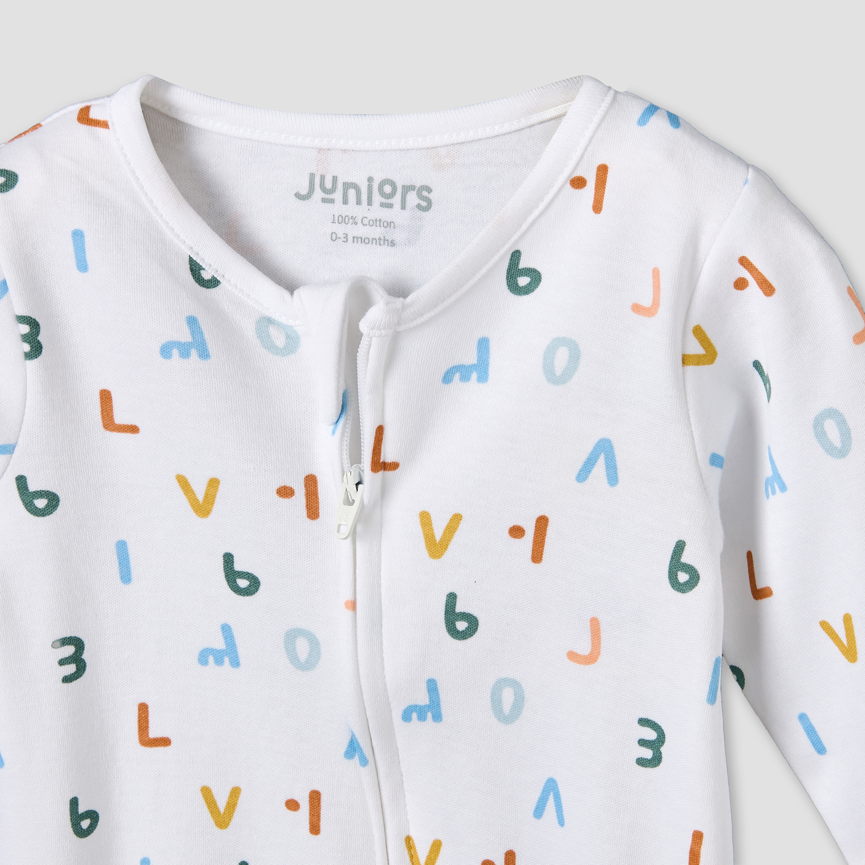 Juniors Cotton Round Neck Long Sleeves Sleepsuit with Alphabet Print-baby-girls-clothing-nightwear-sleepsuits-image-4