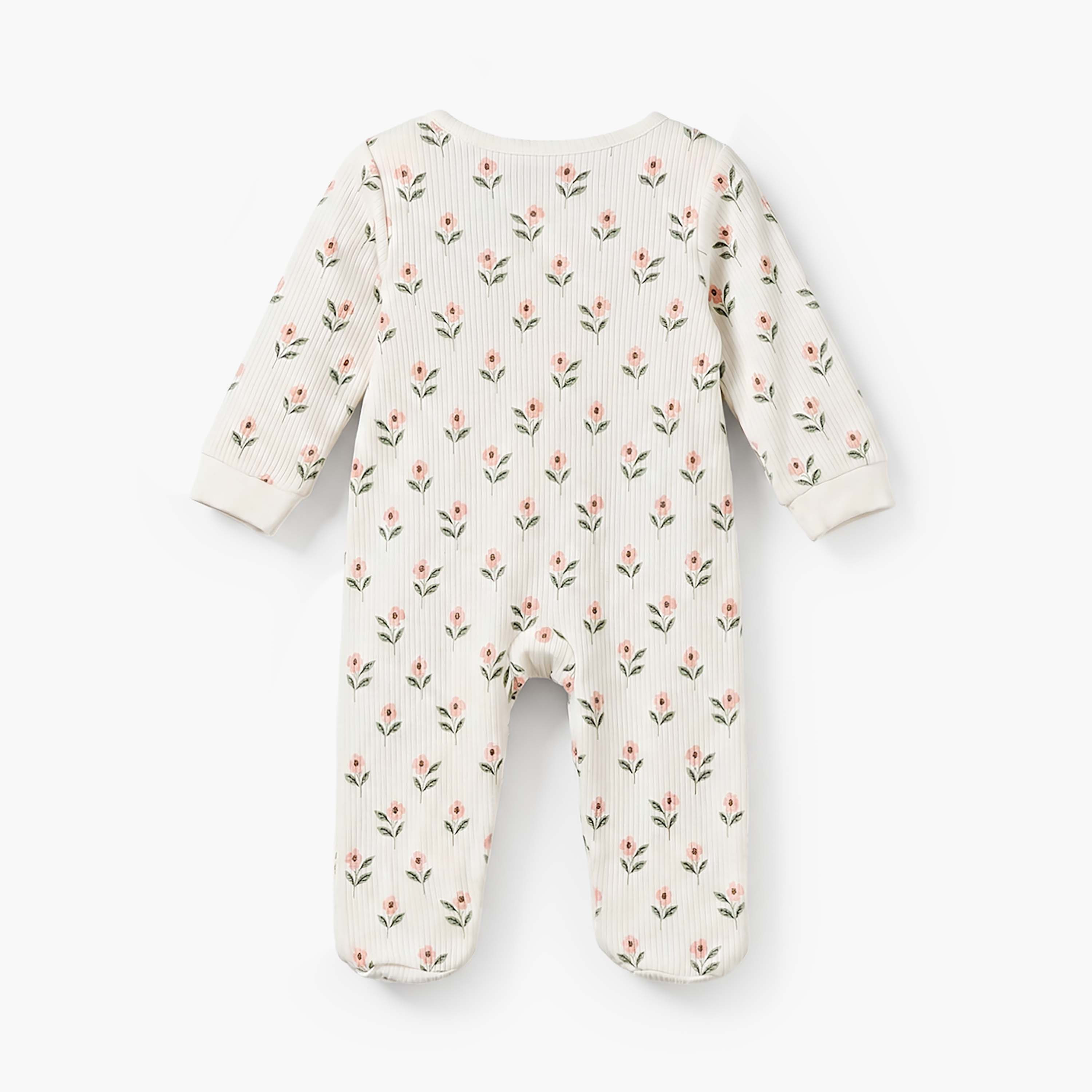 بدلة نوم قطن برقبة مستديرة وأكمام طويلة وطبعات زهرية من جونيورز-baby-girls-clothing-nightwear-sleepsuits-image-2