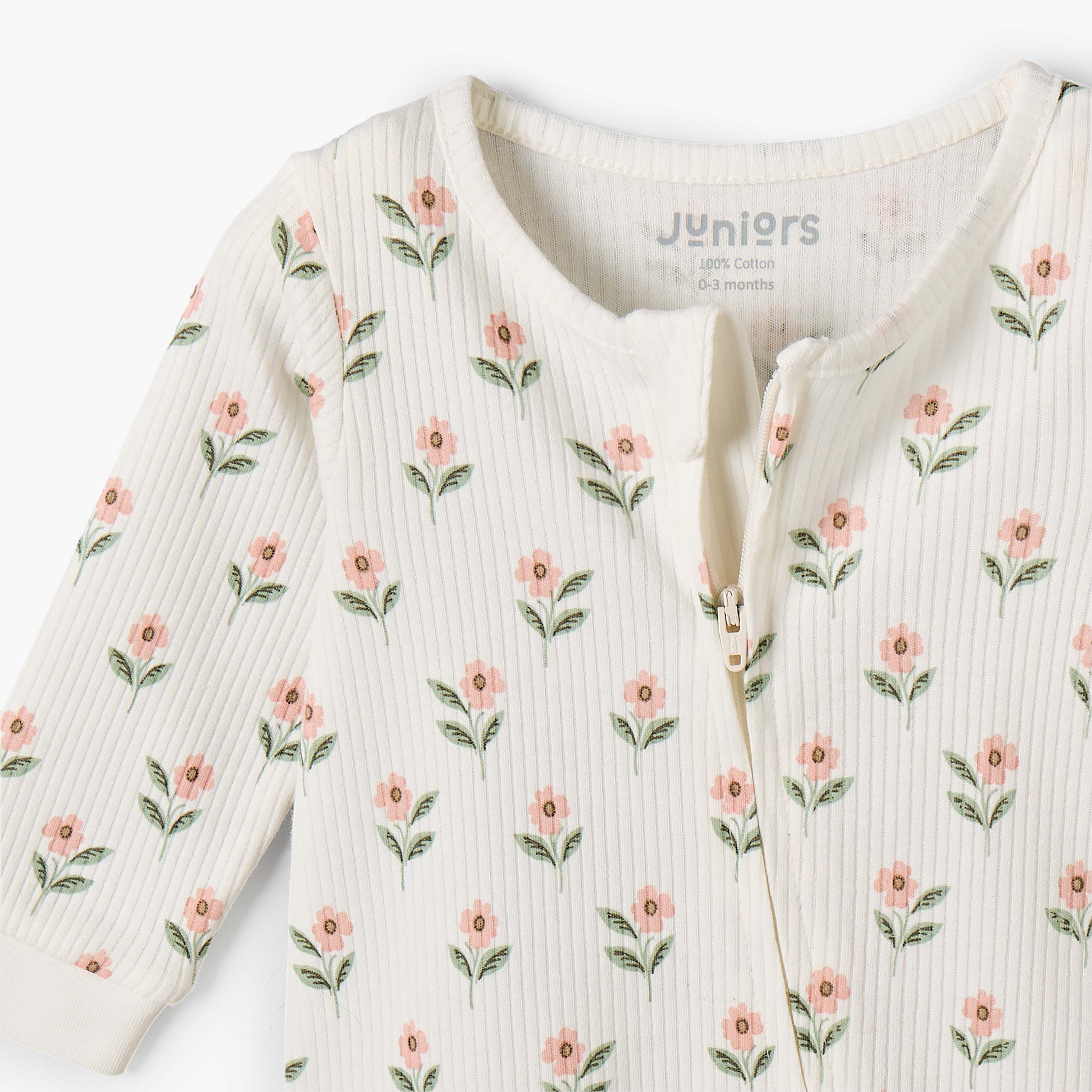 بدلة نوم قطن برقبة مستديرة وأكمام طويلة وطبعات زهرية من جونيورز-baby-girls-clothing-nightwear-sleepsuits-image-3
