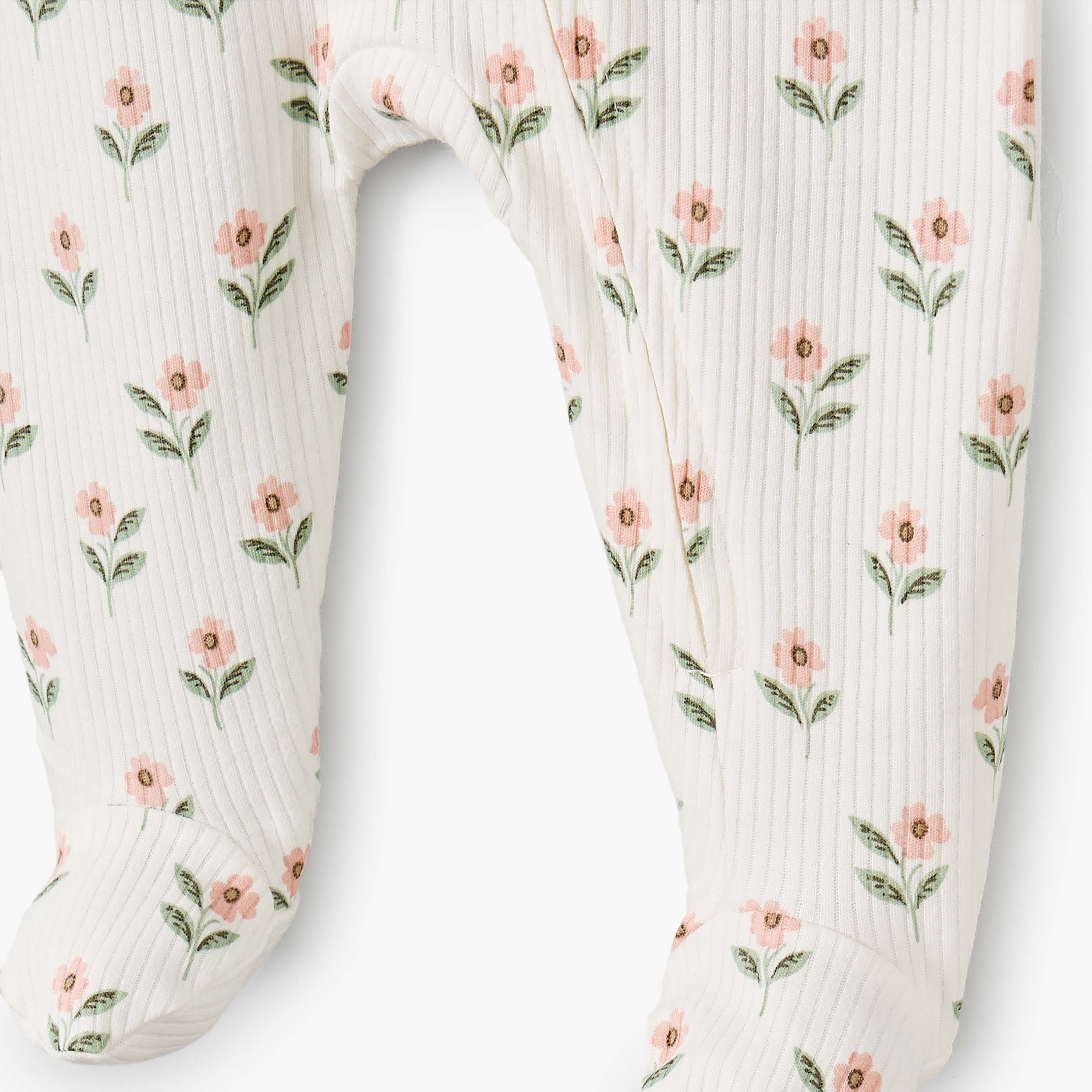بدلة نوم قطن برقبة مستديرة وأكمام طويلة وطبعات زهرية من جونيورز-baby-girls-clothing-nightwear-sleepsuits-image-4