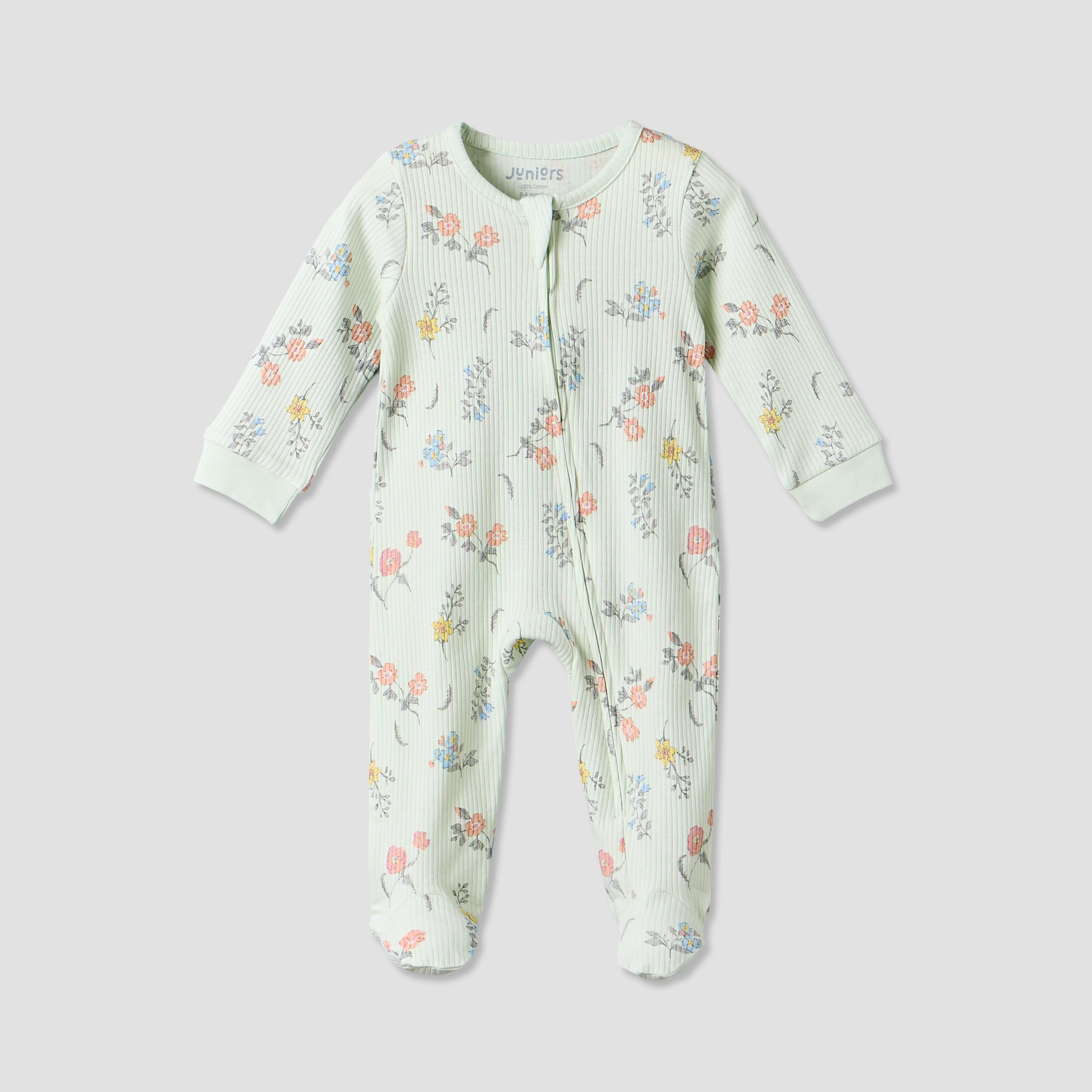 بدلة نوم قطنية بياقة ضيقة وأكمام طويلة وطبعات زهرية من جونيورز-baby-girls-clothing-nightwear-sleepsuits-image-1