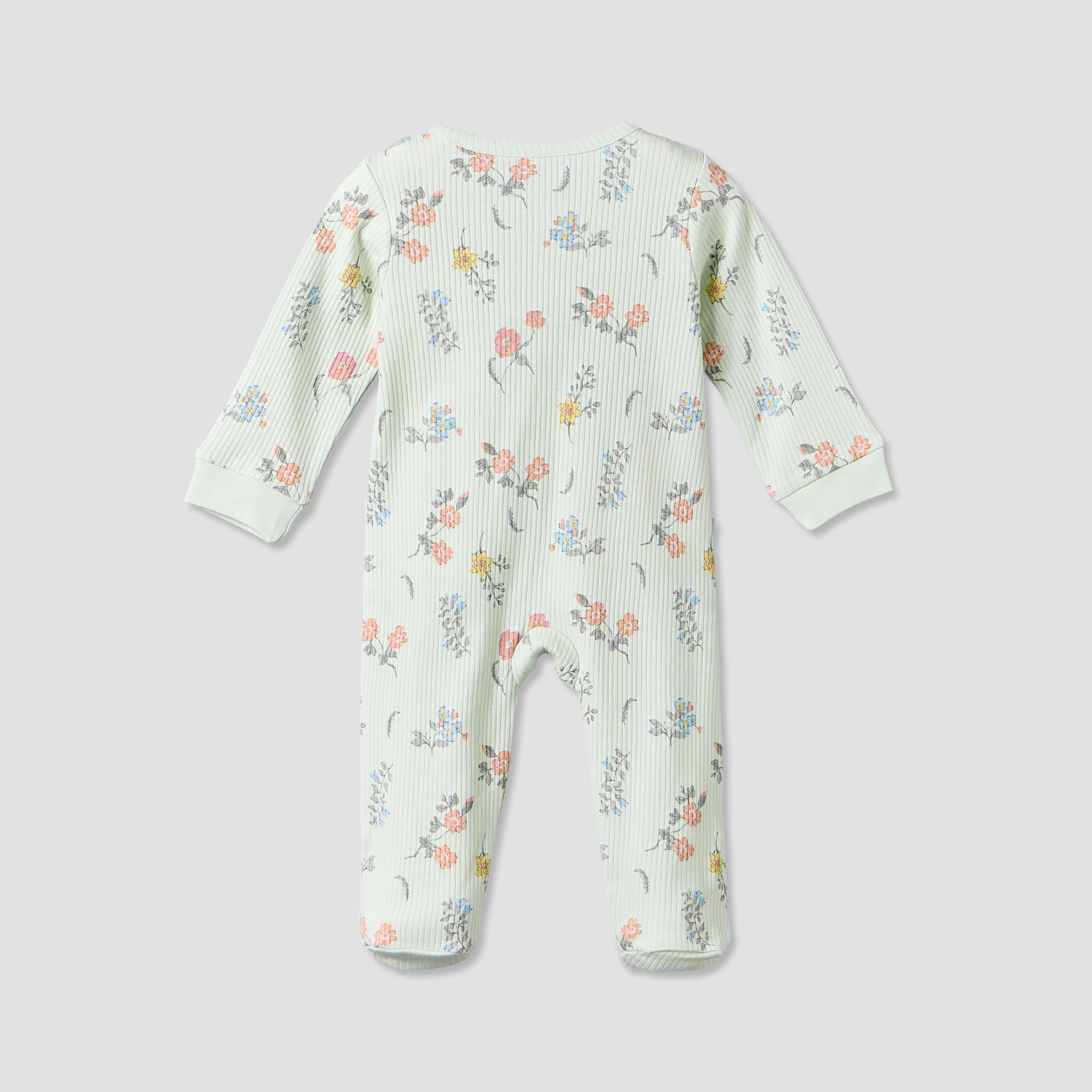 بدلة نوم قطنية بياقة ضيقة وأكمام طويلة وطبعات زهرية من جونيورز-baby-girls-clothing-nightwear-sleepsuits-image-2
