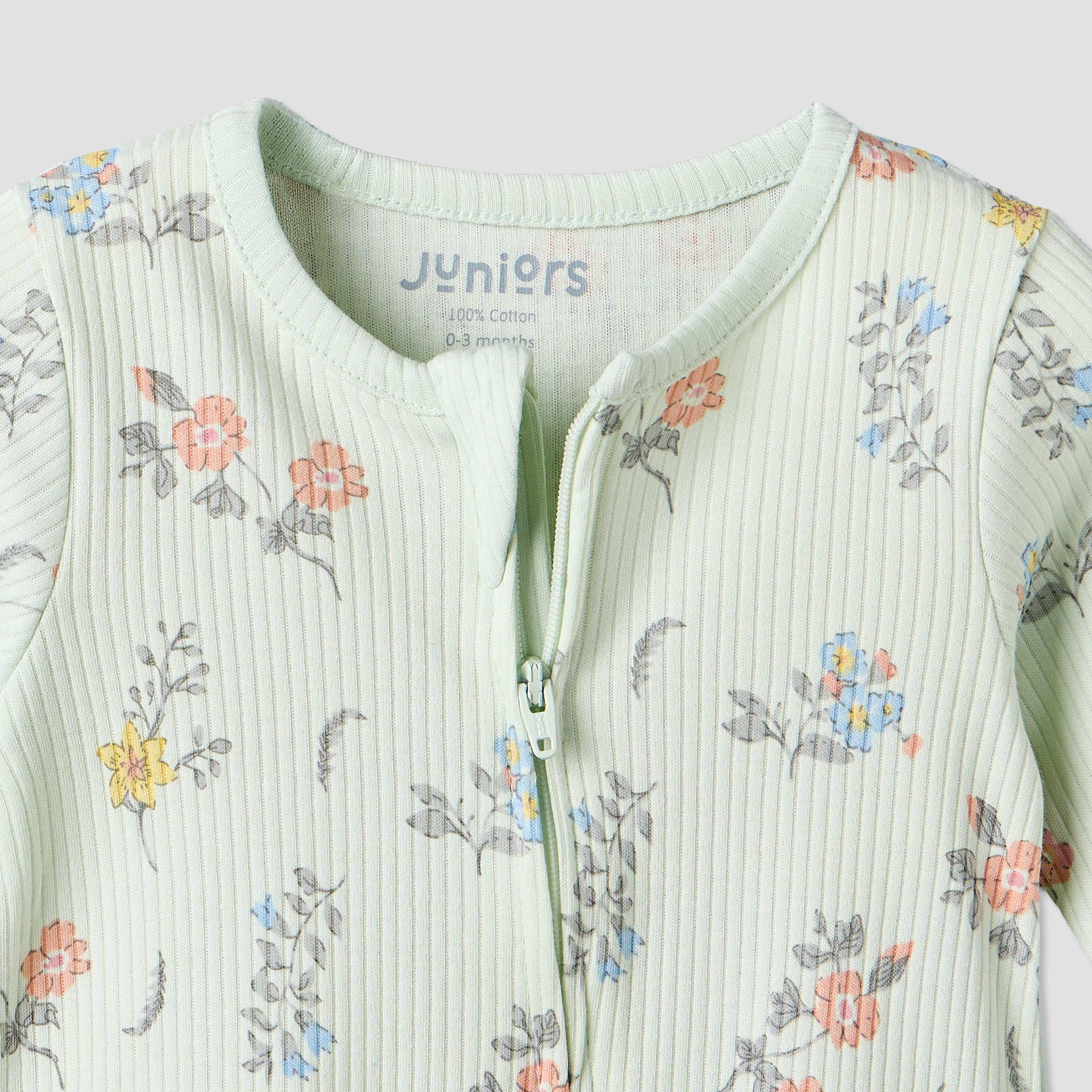 بدلة نوم قطنية بياقة ضيقة وأكمام طويلة وطبعات زهرية من جونيورز-baby-girls-clothing-nightwear-sleepsuits-image-3