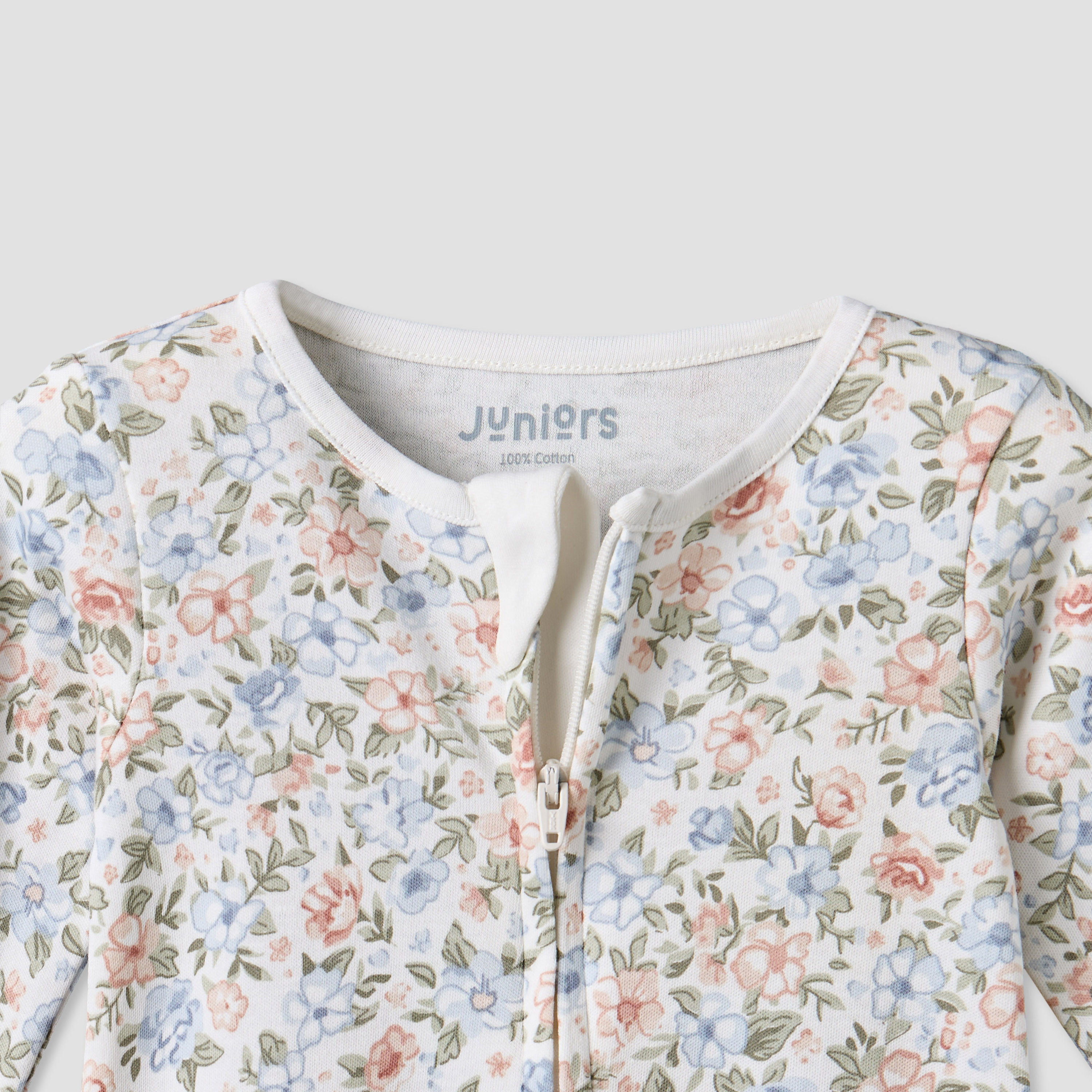 Juniors Cotton Round Neck Long Sleeves Sleepsuit with Floral Print-baby-girls-clothing-nightwear-sleepsuits-image-3
