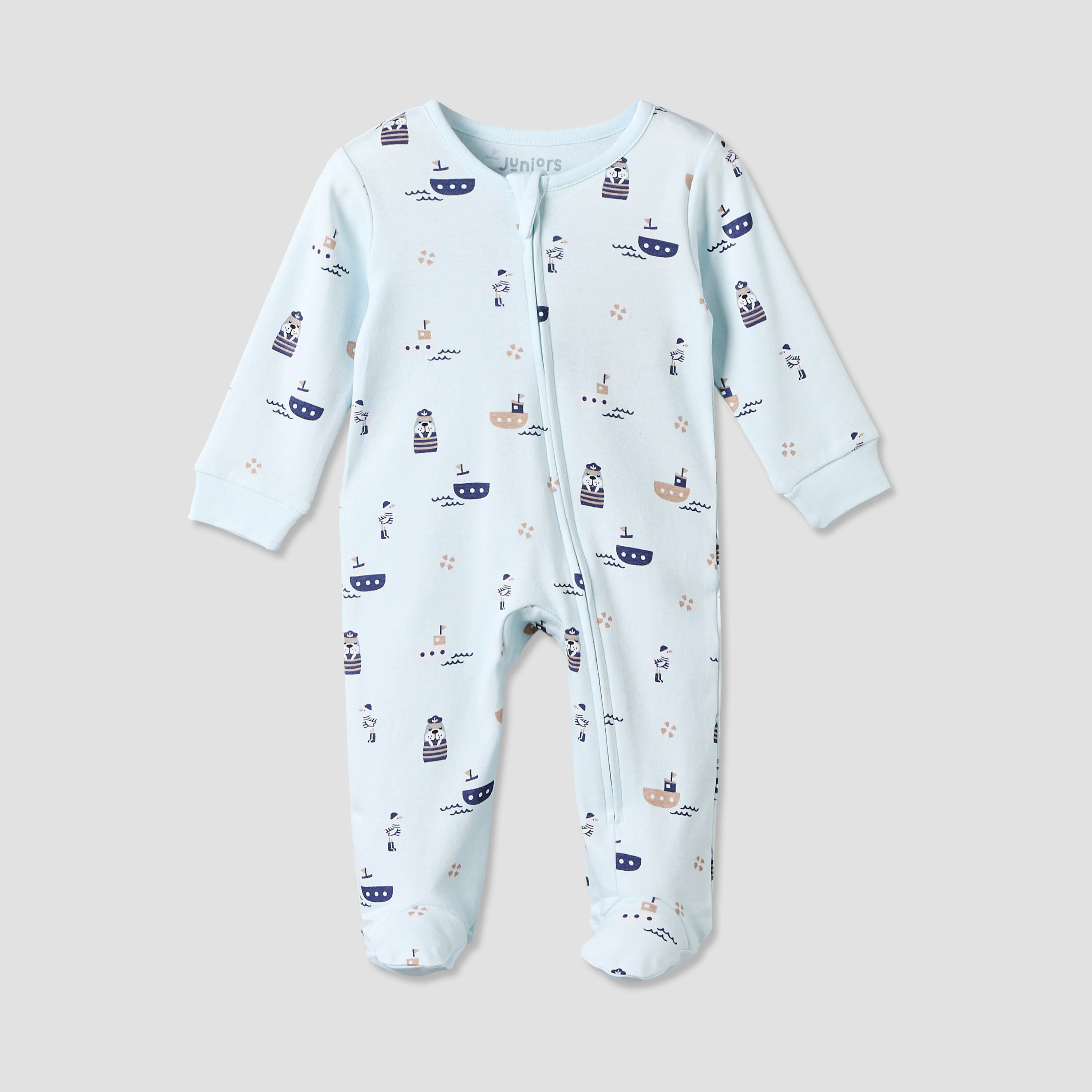 بدلة نوم قطن بياقة ضيقة وأكمام طويلة وطبعات من جونيورز-baby-boys-clothing-nightwear-sleepsuits-image-1