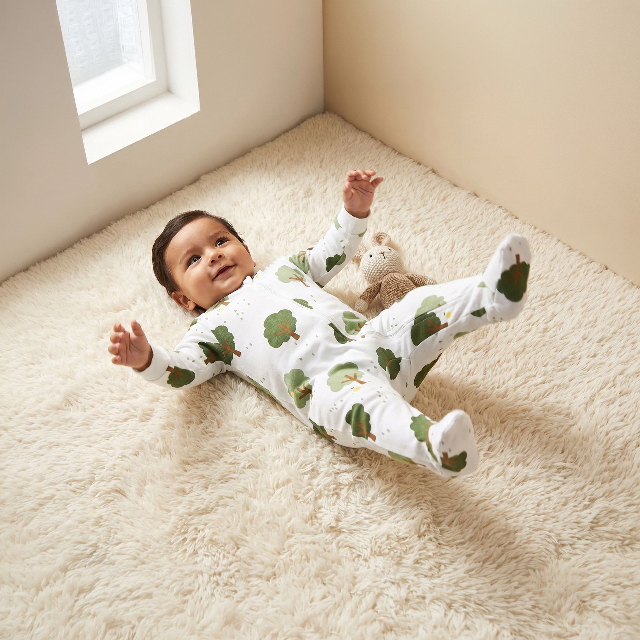 بدلة نوم قطنية بياقة دائرية وأكمام طويلة للبنات بطبعة شجرة-baby-boys-clothing-nightwear-sleepsuits-image-1