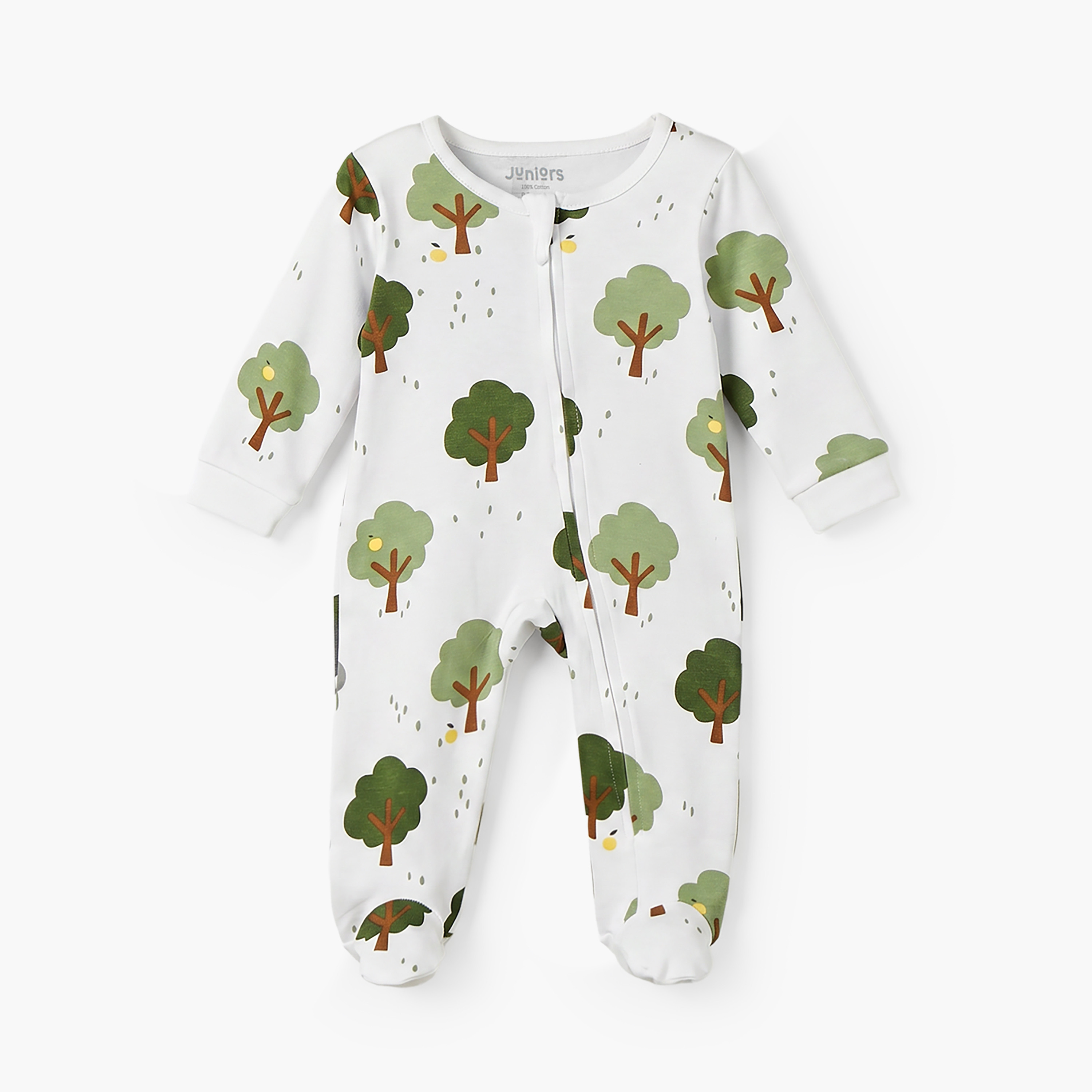 بدلة نوم قطنية بياقة دائرية وأكمام طويلة للبنات بطبعة شجرة-baby-boys-clothing-nightwear-sleepsuits-image-2