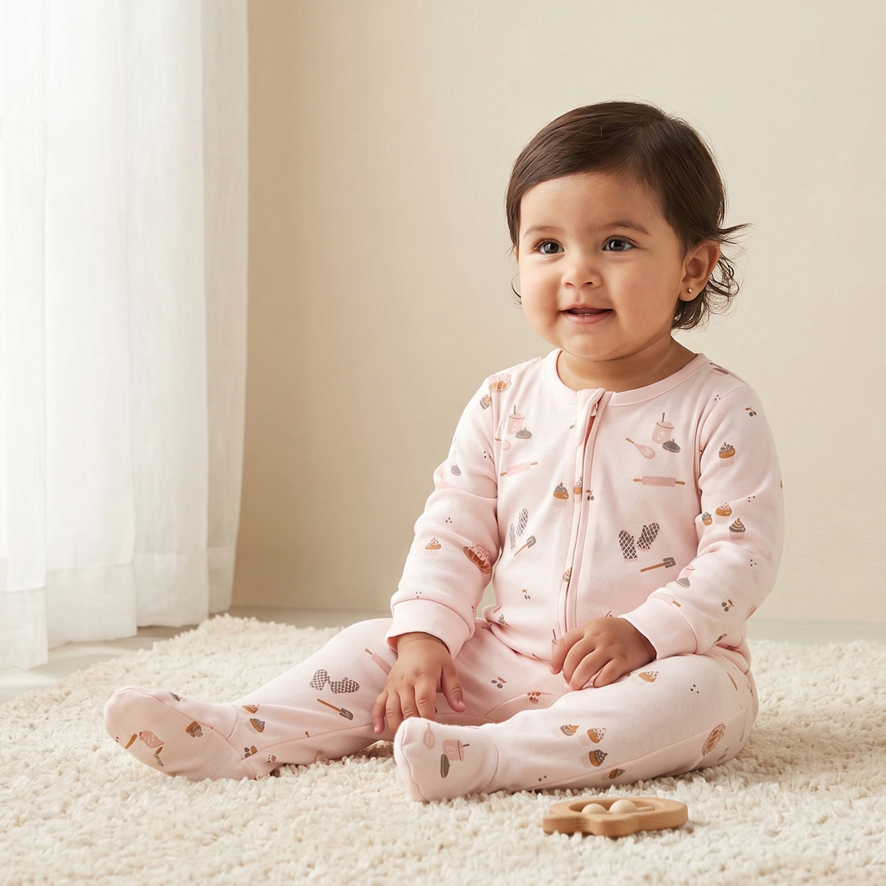 Juniors Cotton Round Neck Long Sleeves Sleepsuit with Zip Closure-baby-girls-clothing-nightwear-sleepsuits-image-1