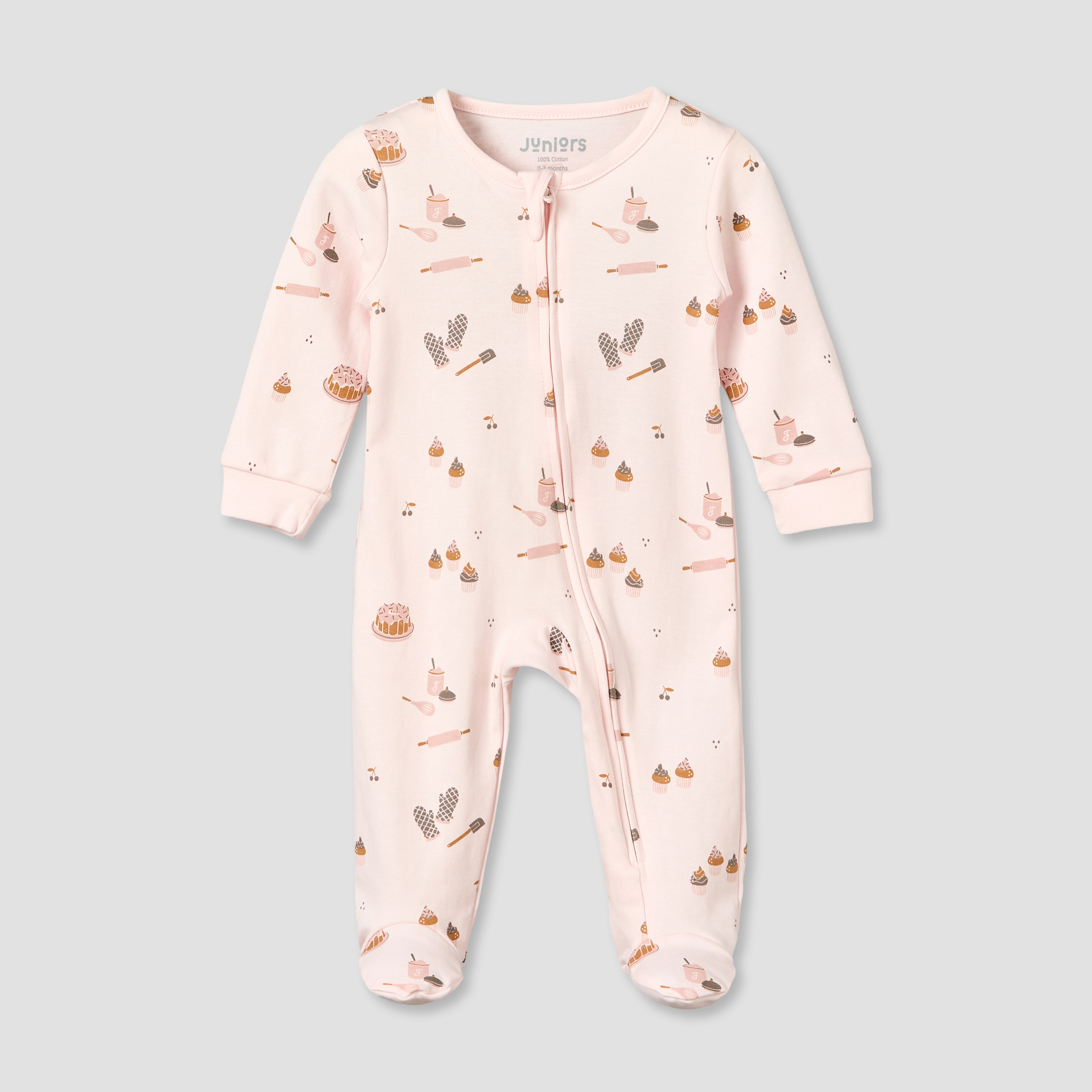 Juniors Cotton Round Neck Long Sleeves Sleepsuit with Zip Closure-baby-girls-clothing-nightwear-sleepsuits-image-2