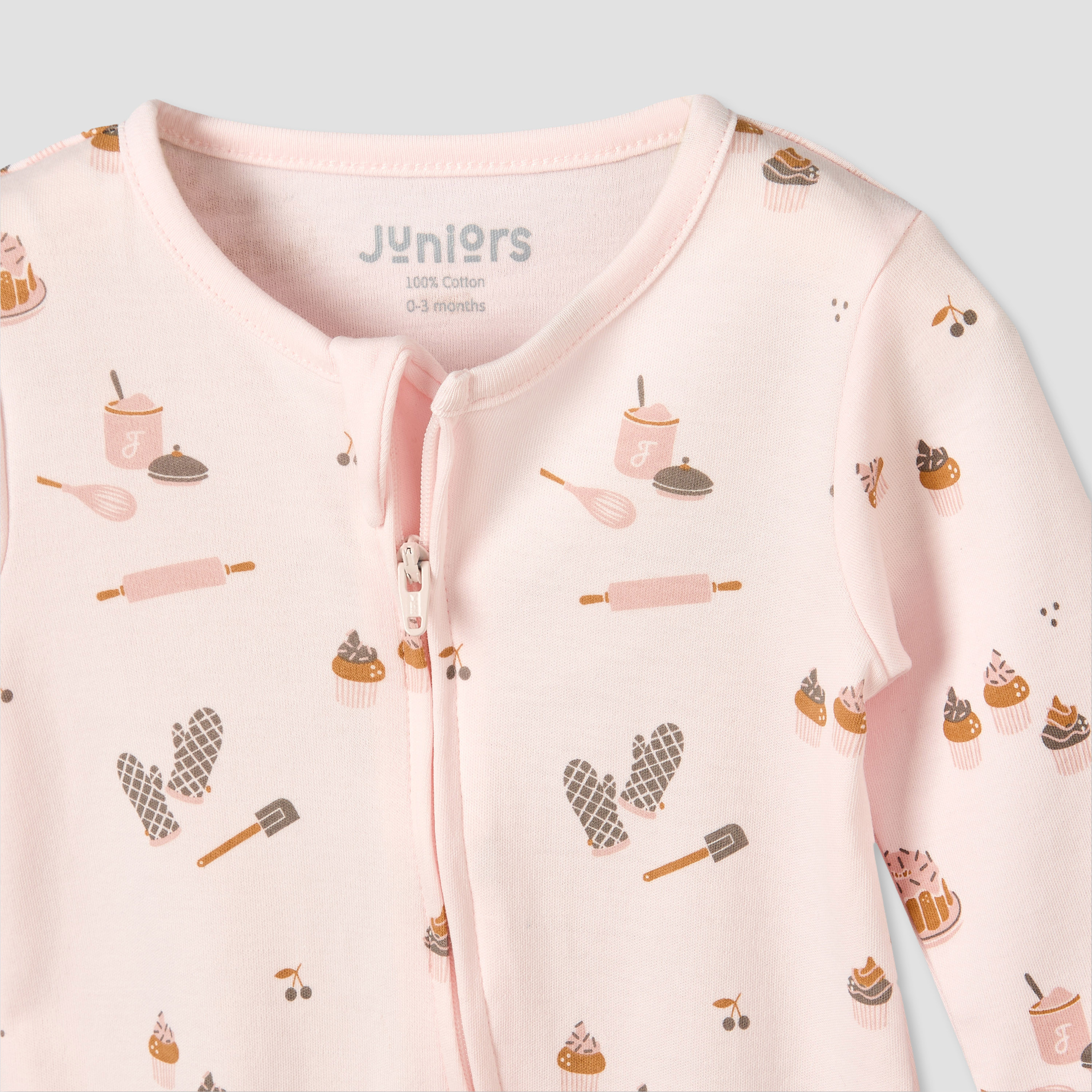Juniors Cotton Round Neck Long Sleeves Sleepsuit with Zip Closure-baby-girls-clothing-nightwear-sleepsuits-image-4