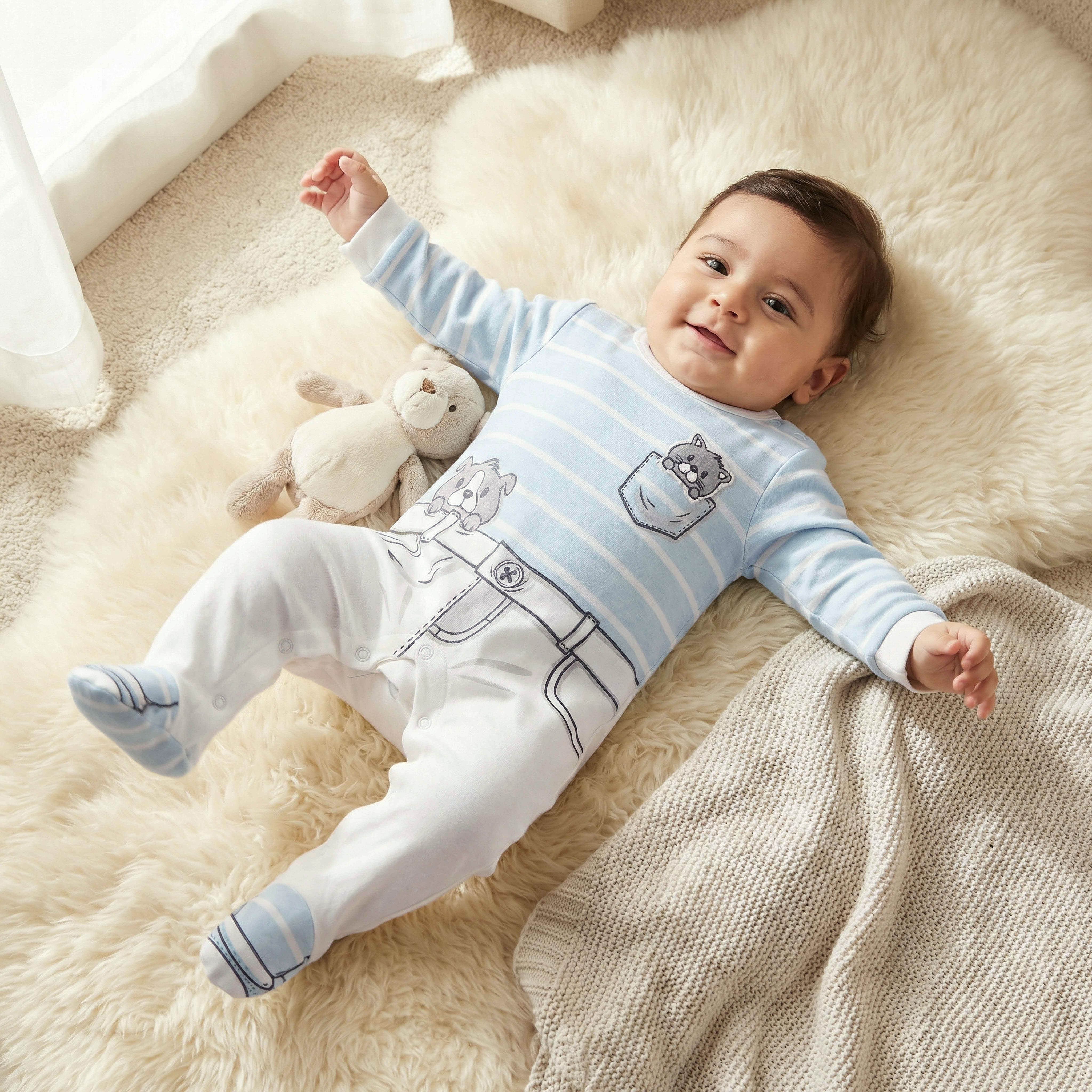 Juniors Cotton Round Neck Long Sleeves Sleepsuit with Applique Detail-baby-boys-clothing-nightwear-sleepsuits-image-1