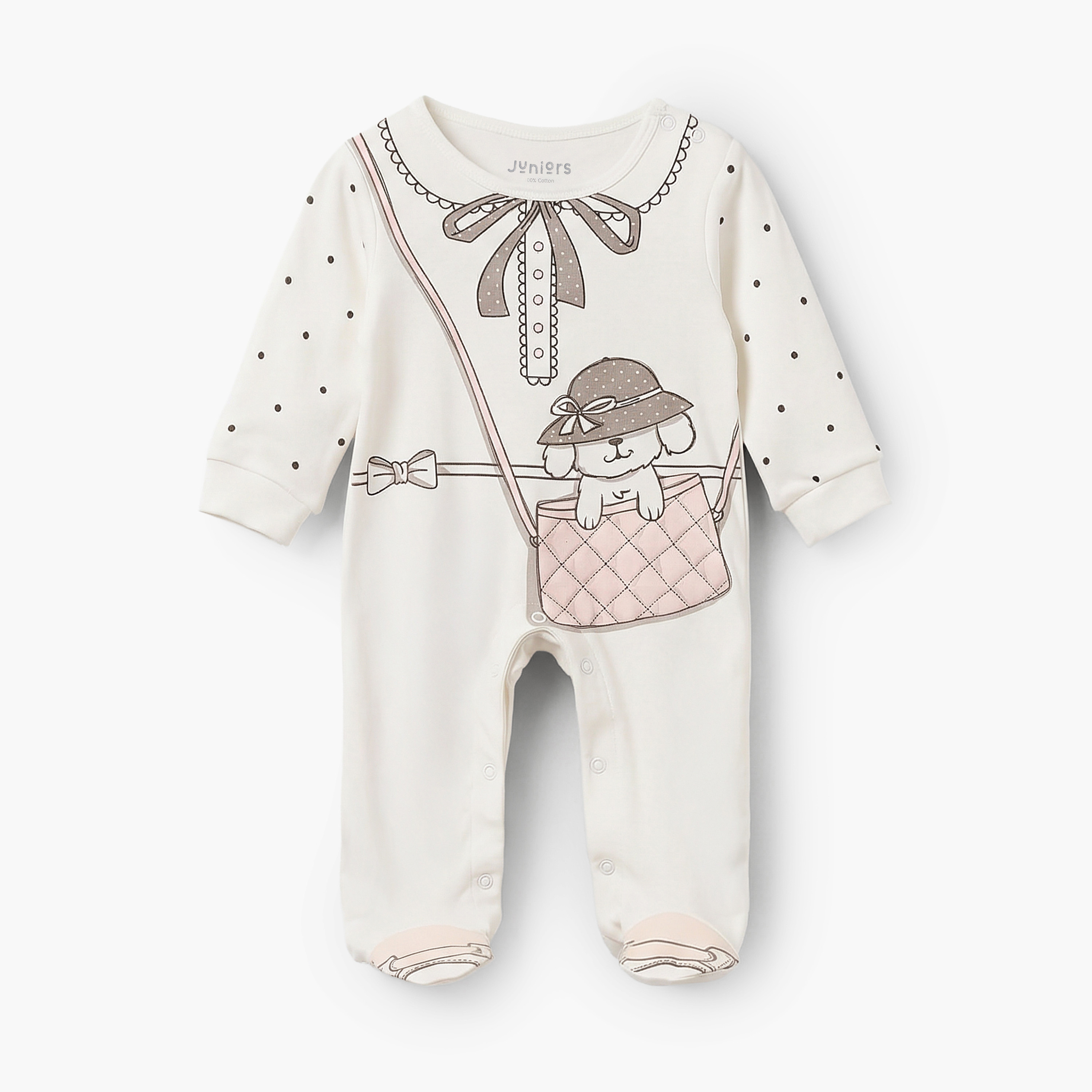 Juniors Cotton Crew Neck Long Sleeves Sleepsuit with Graphic Print-baby-girls-clothing-nightwear-sleepsuits-image-2