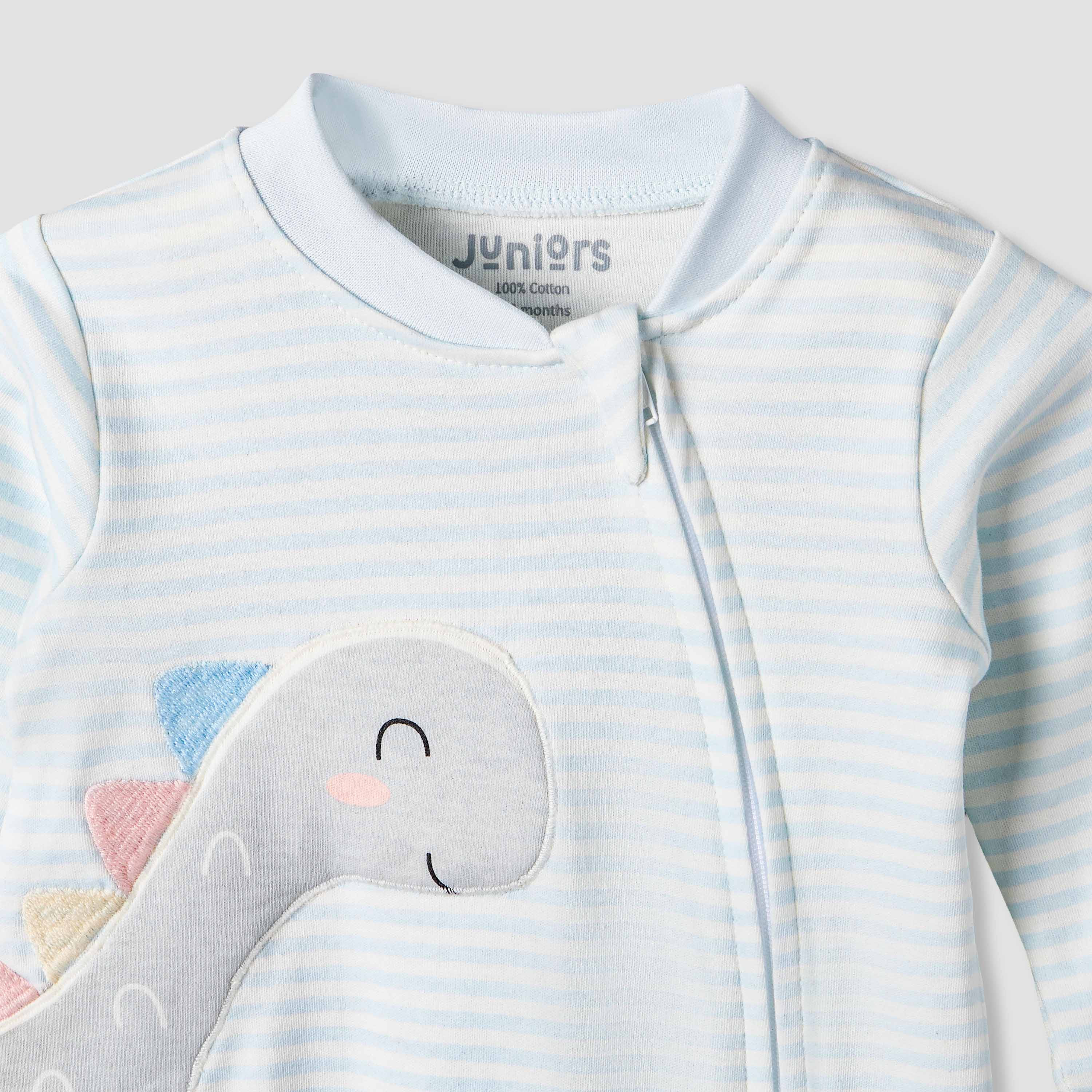 Juniors Cotton Mandarin Collar Long Sleeves Sleepsuit with Dinosaur Applique-baby-girls-clothing-nightwear-sleepsuits-image-4