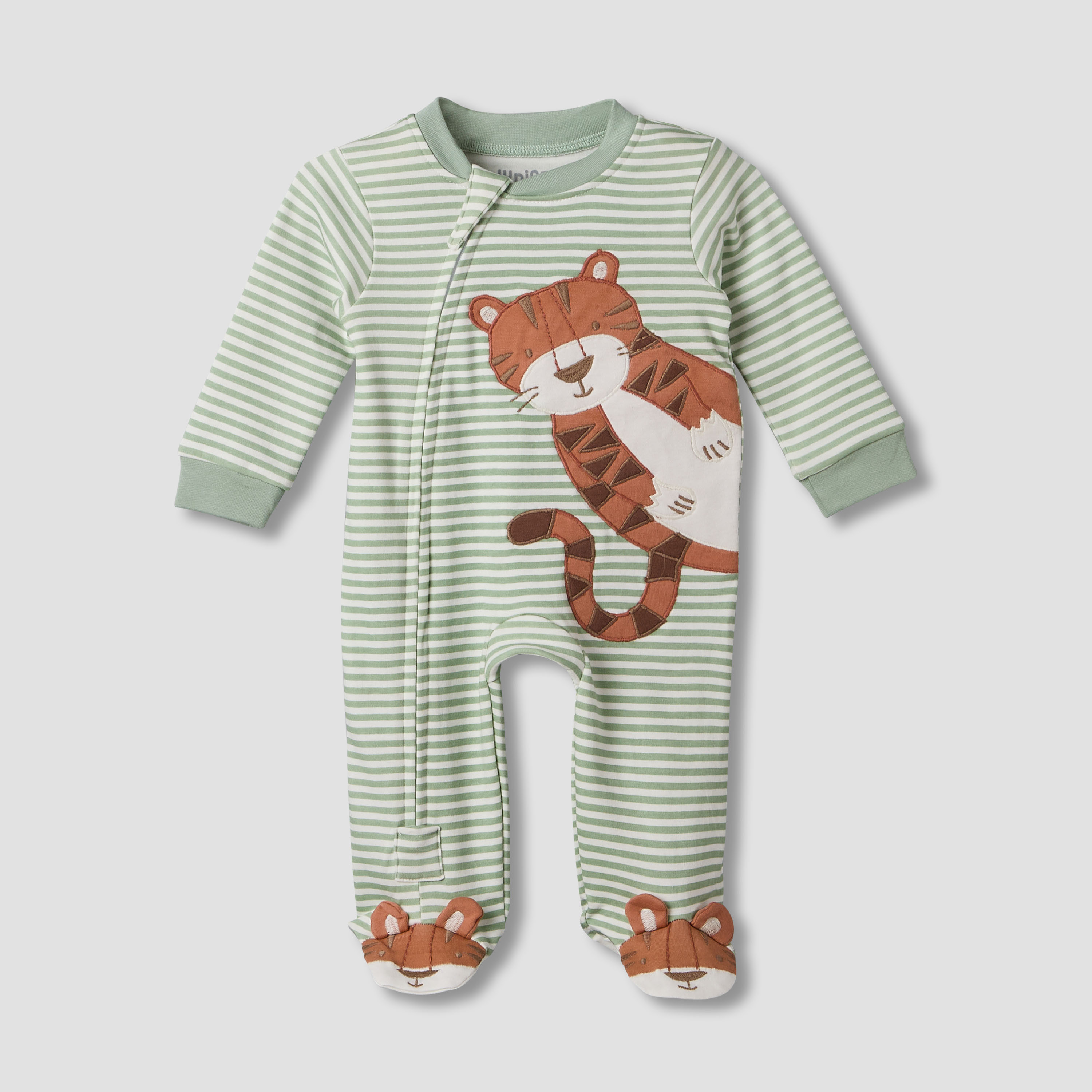 Juniors Cotton Crew Neck Long Sleeves Sleepsuit with Tiger Applique-baby-boys-clothing-nightwear-sleepsuits-image-1
