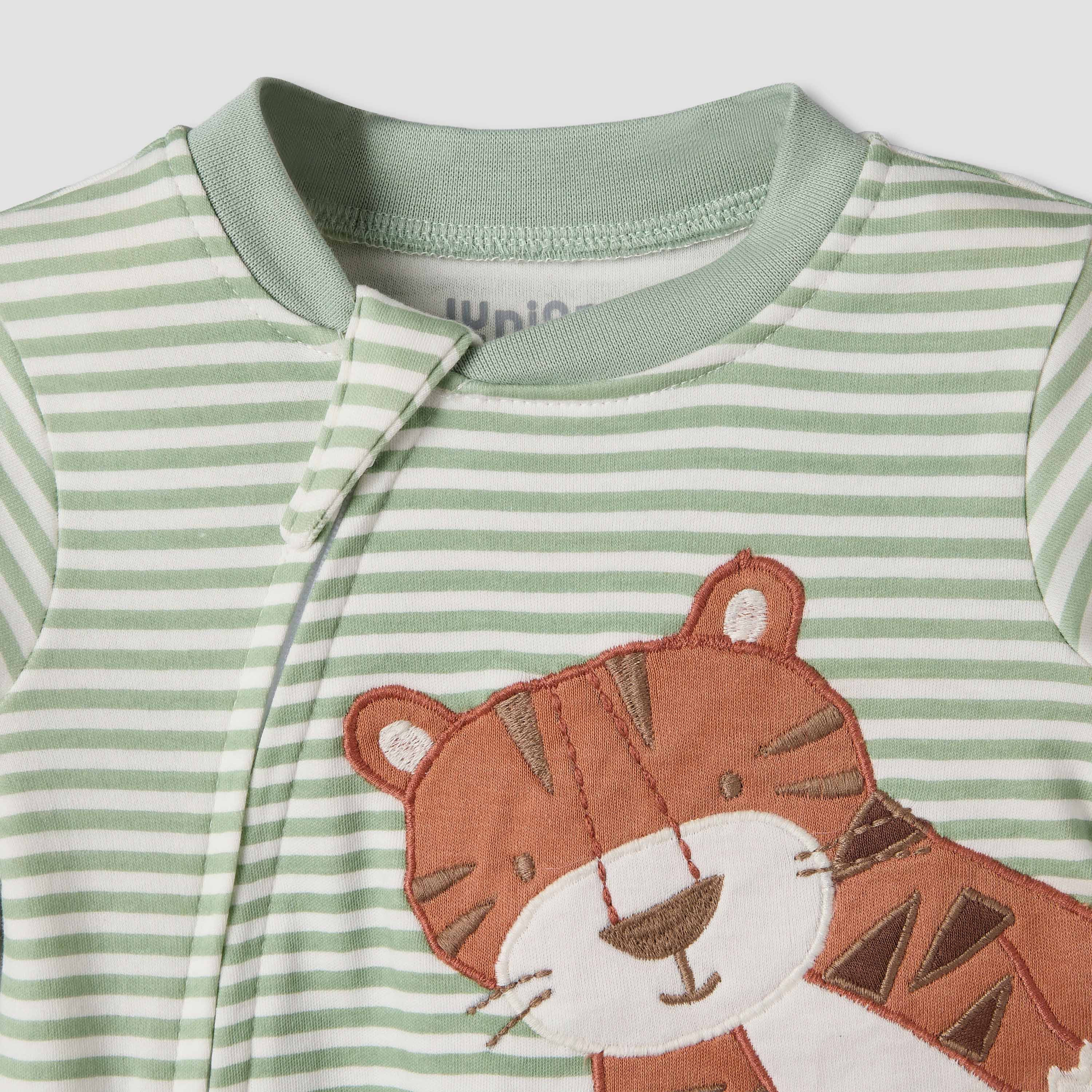Juniors Cotton Crew Neck Long Sleeves Sleepsuit with Tiger Applique-baby-boys-clothing-nightwear-sleepsuits-image-3
