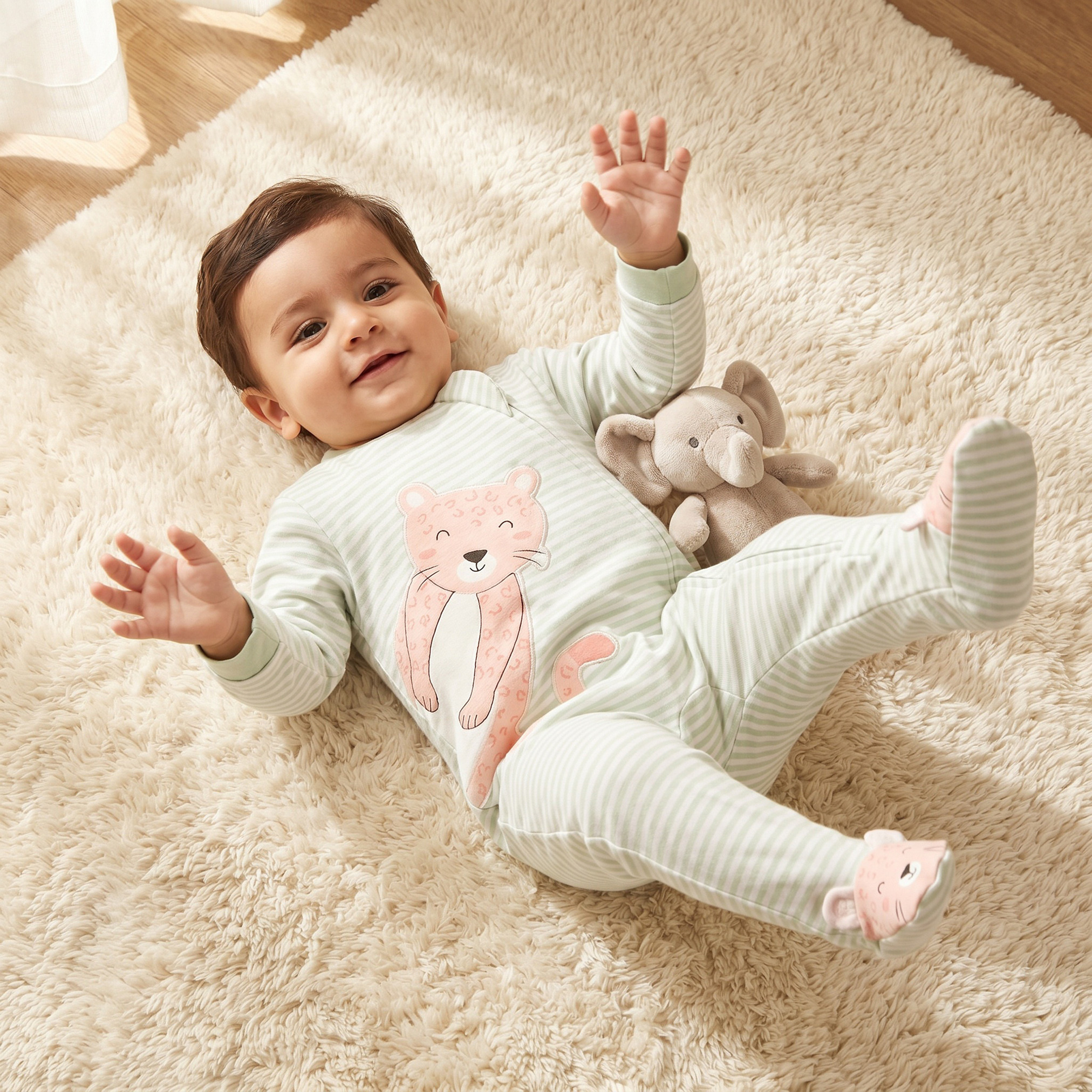 Juniors Cotton Mandarin Collar Long Sleeves Sleepsuit with Zip Closure-baby-girls-clothing-nightwear-sleepsuits-image-1