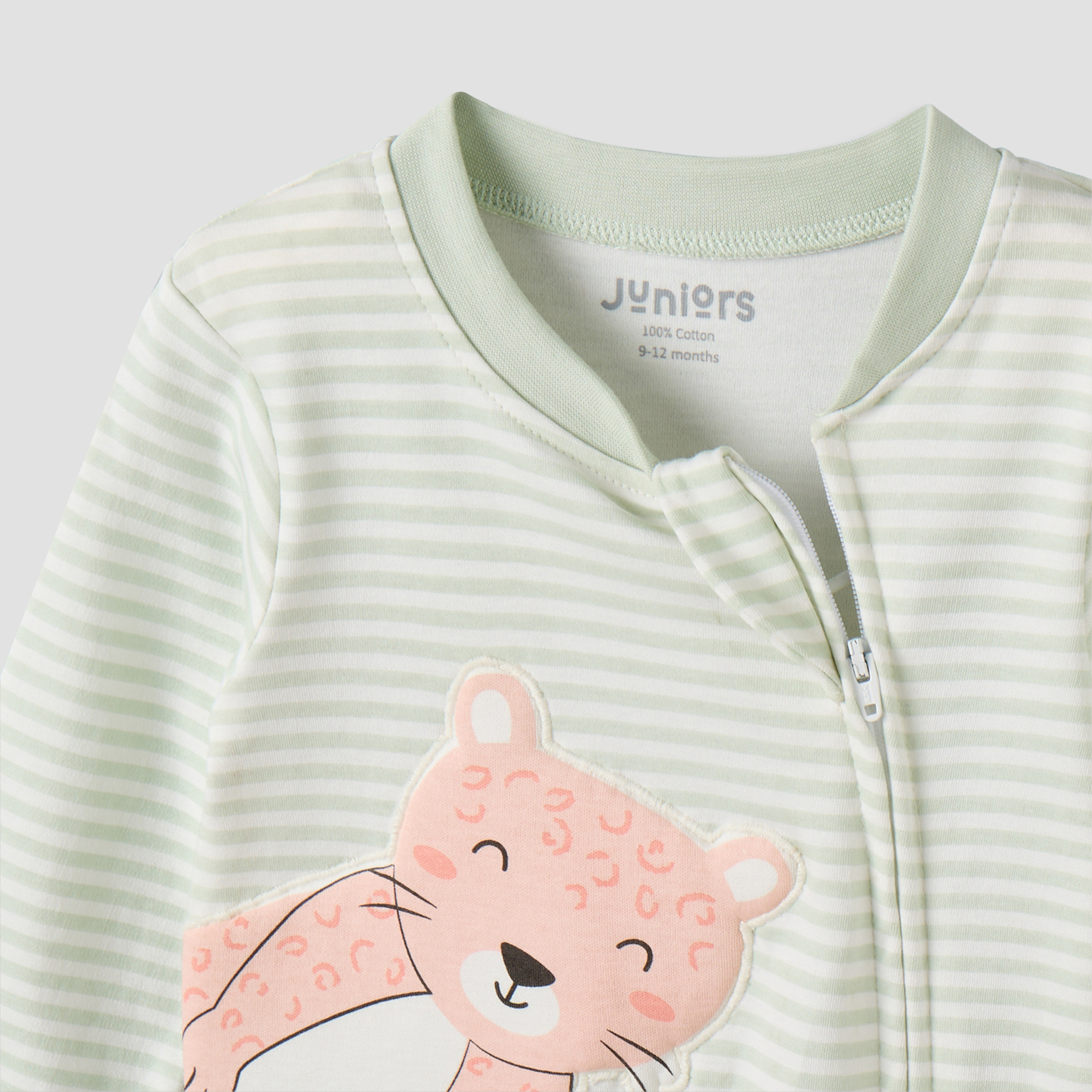 Juniors Cotton Mandarin Collar Long Sleeves Sleepsuit with Zip Closure-baby-girls-clothing-nightwear-sleepsuits-image-4