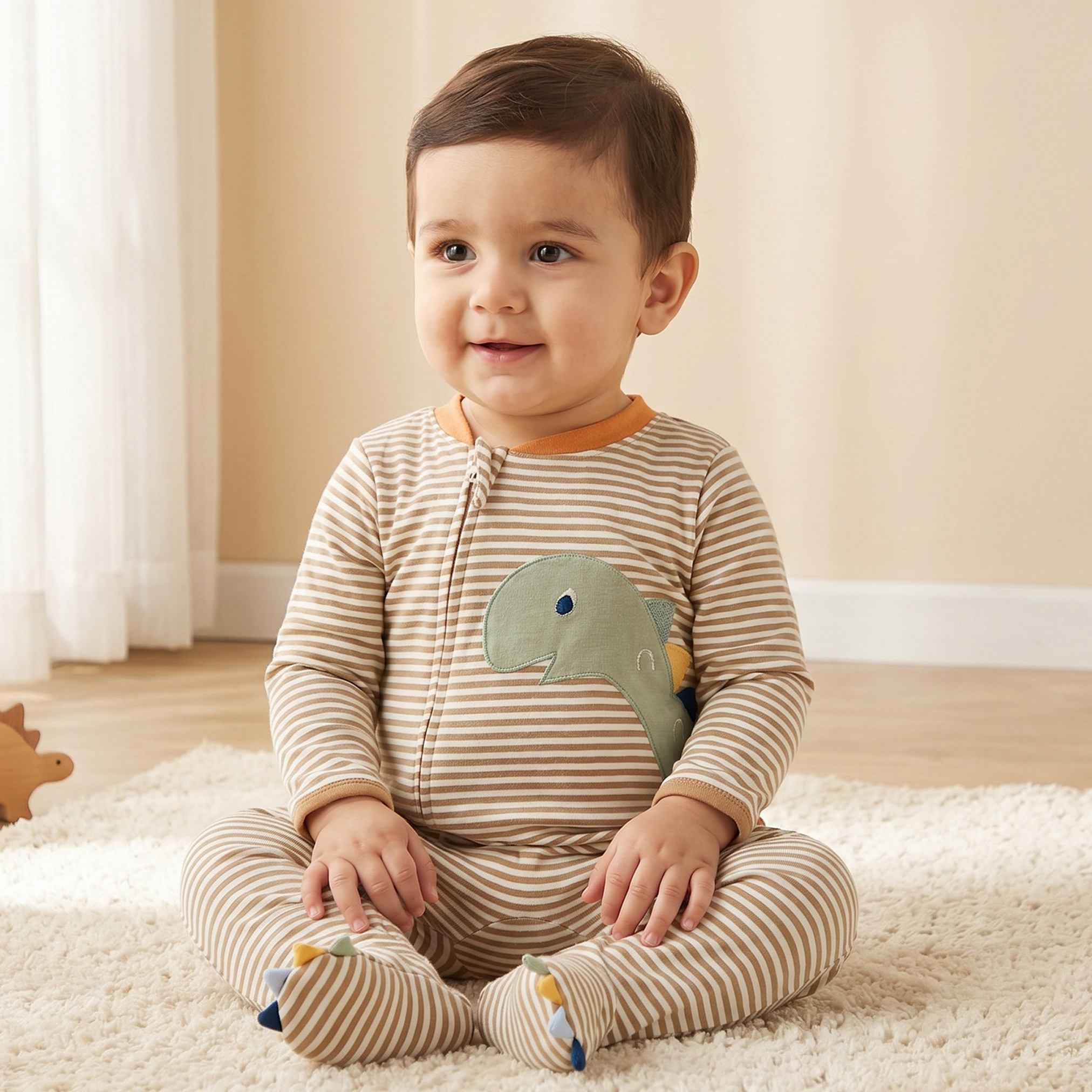 بدلة نوم من القطن بياقة ماندارين وأكمام طويلة وسحاب إغلاق من جونيورز-baby-boys-clothing-nightwear-sleepsuits-image-1