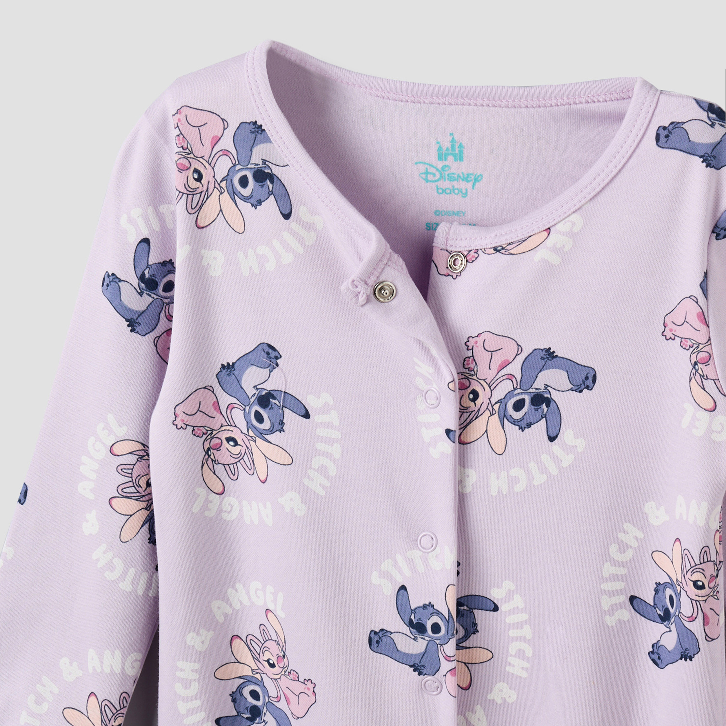 Disney Cotton Round Neck Long Sleeves Sleepsuit with Stitch and Angel Print-baby-girls-clothing-nightwear-sleepsuits-image-3