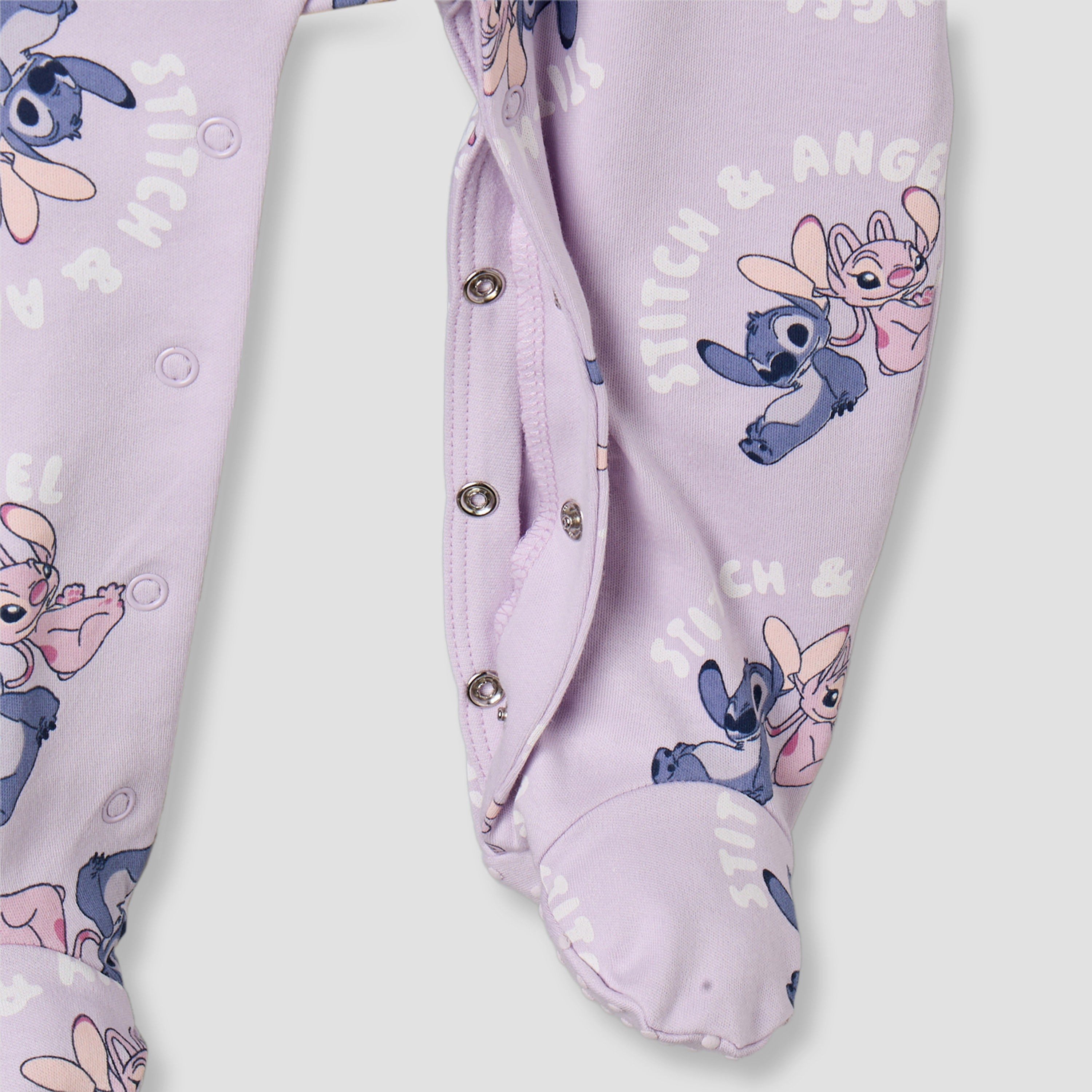 Disney Cotton Round Neck Long Sleeves Sleepsuit with Stitch and Angel Print-baby-girls-clothing-nightwear-sleepsuits-image-4