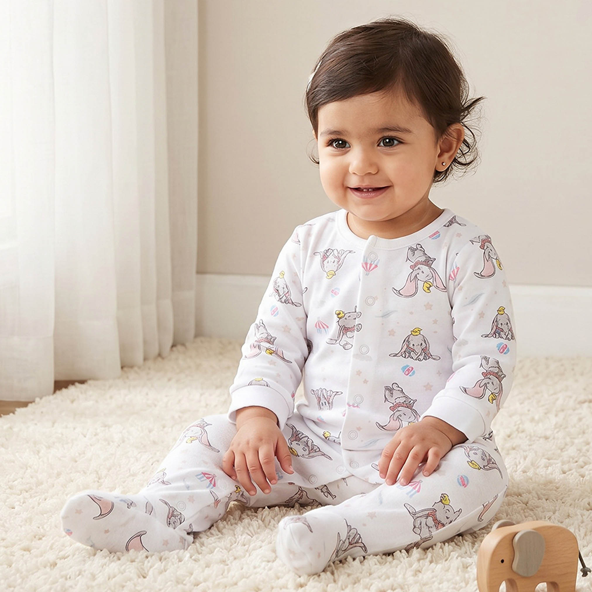 Disney Cotton Crew Neck Long Sleeves Sleepsuit with Dumbo Print-baby-boys-clothing-nightwear-sleepsuits-image-1