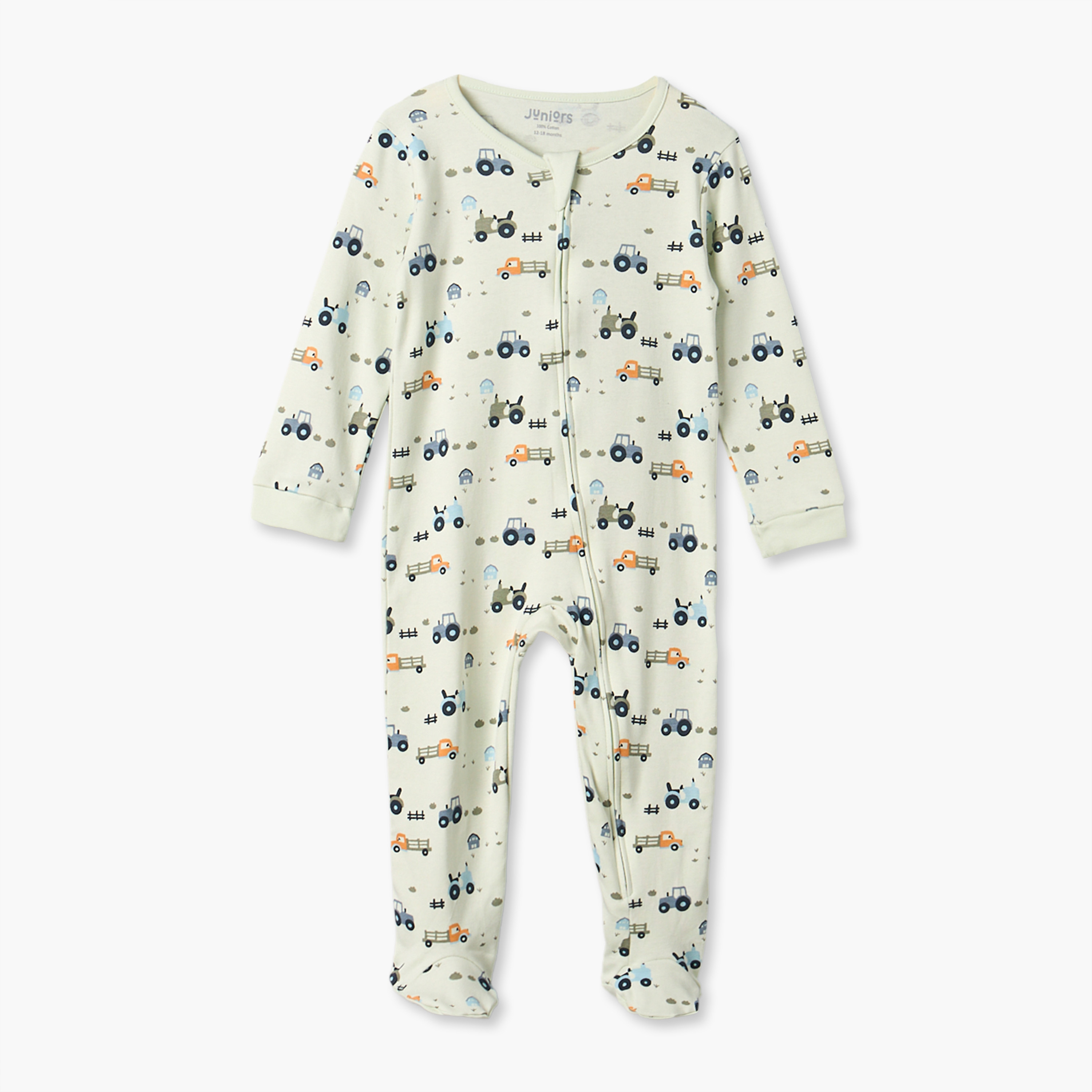 Juniors Round Neck Long Sleeves Sleepsuit with Construction Vehicle Print-baby-boys-clothing-nightwear-sleepsuits-image-2