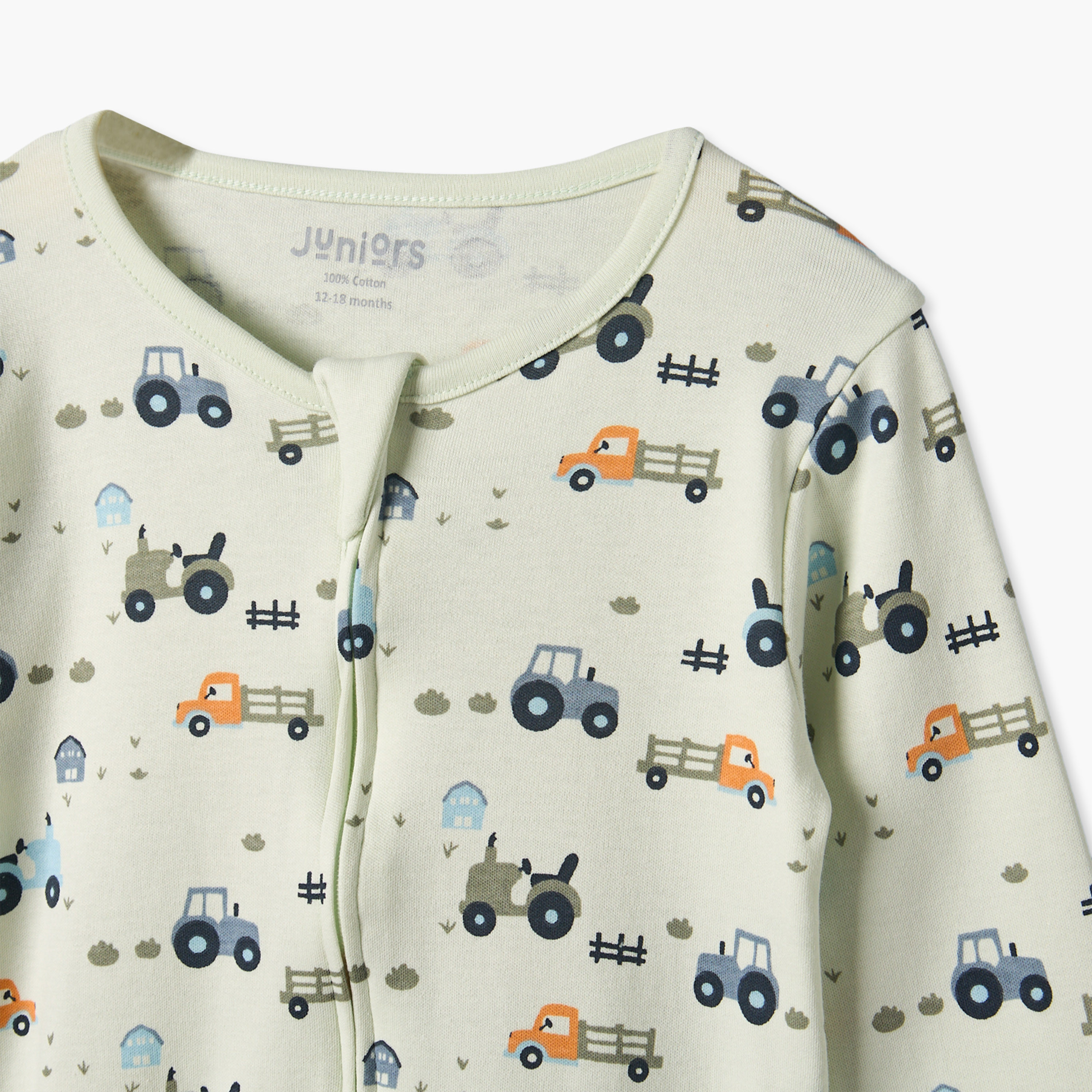 Juniors Round Neck Long Sleeves Sleepsuit with Construction Vehicle Print-baby-boys-clothing-nightwear-sleepsuits-image-4