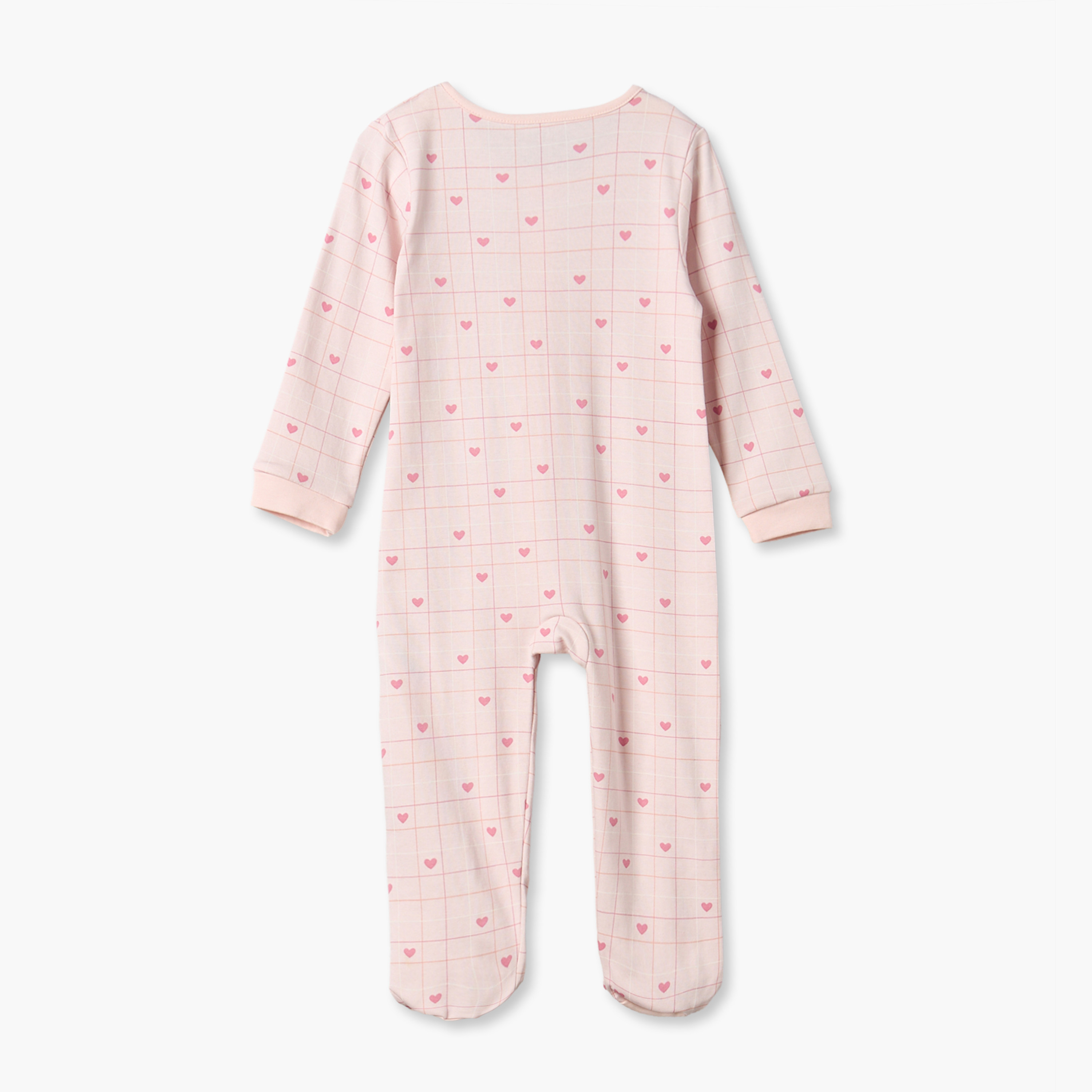 Juniors Cotton Crew Neck Long Sleeves Sleepsuit with Heart Print-baby-girls-clothing-nightwear-sleepsuits-image-3