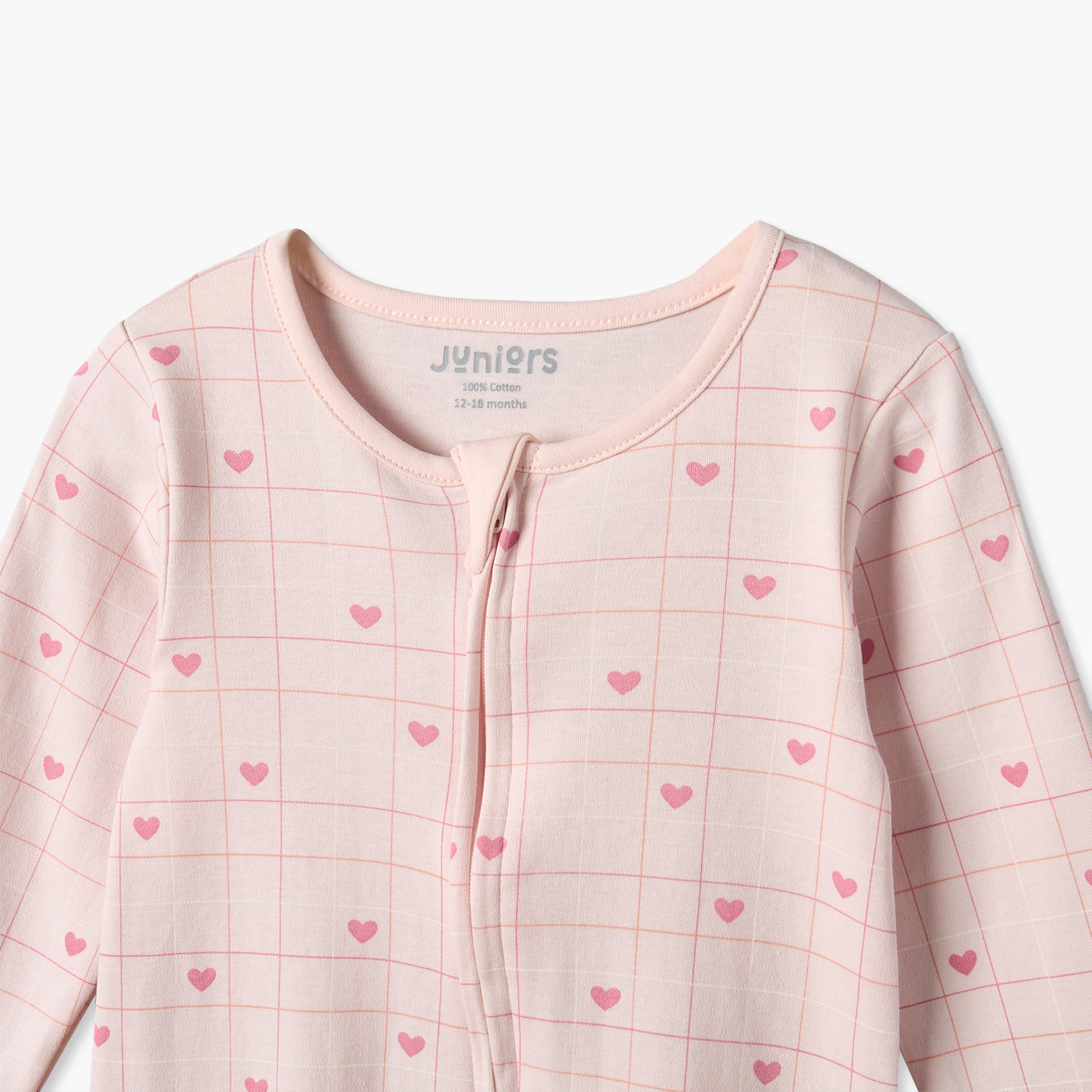 Juniors Cotton Crew Neck Long Sleeves Sleepsuit with Heart Print-baby-girls-clothing-nightwear-sleepsuits-image-4