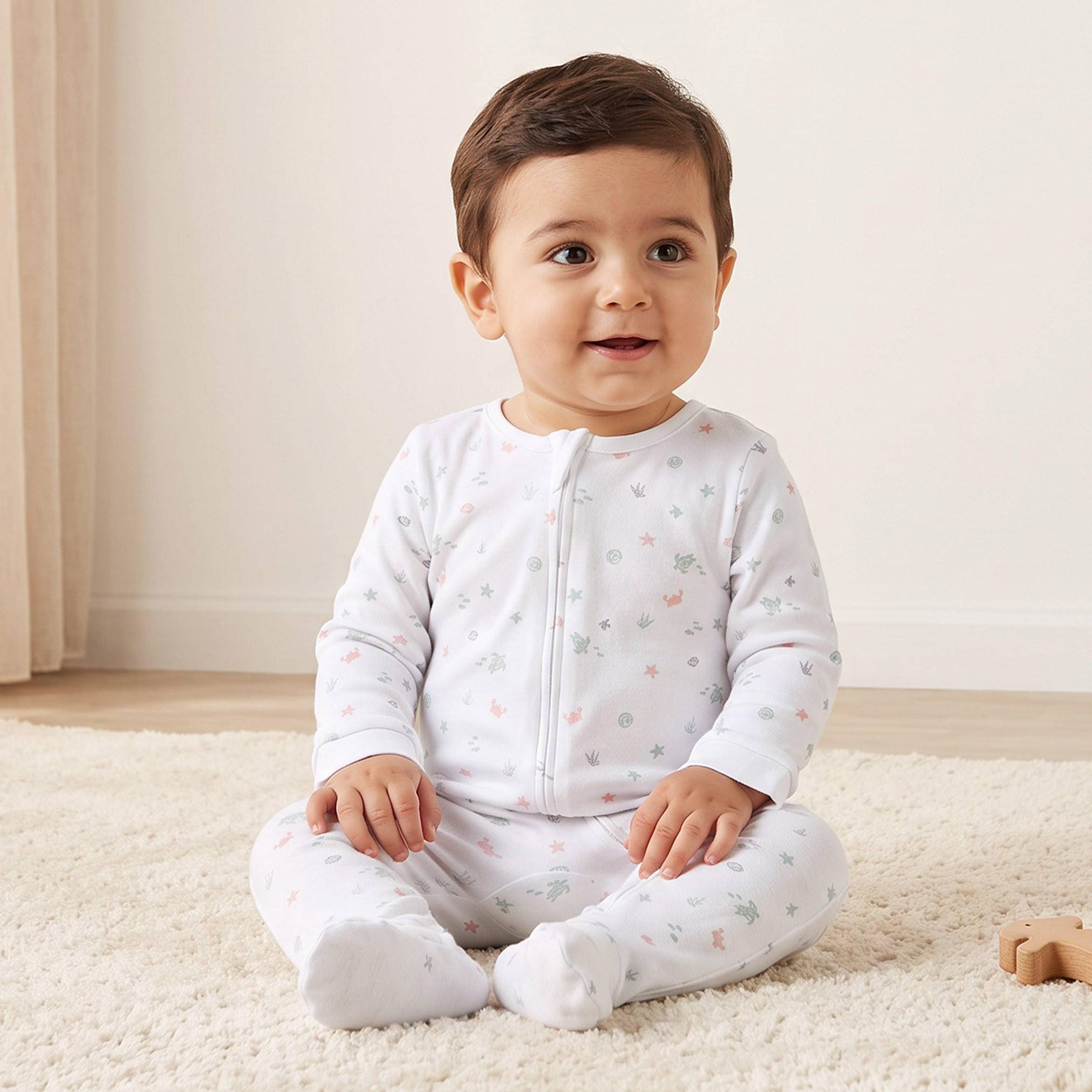بدلة نوم قطن بياقة مستديرة وأكمام طويلة بطبعات من جونيورز-baby-girls-clothing-nightwear-sleepsuits-image-1