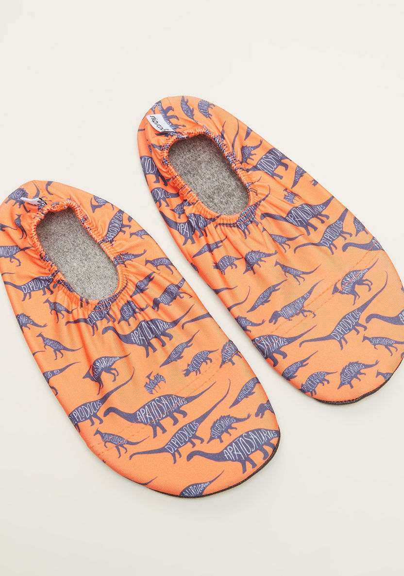 All-Over Dinosaur Print Indoor Shoes with Elasticised Hem-Casual-image-0