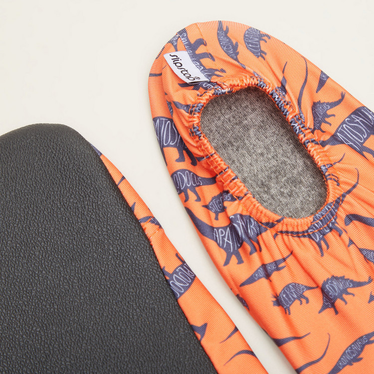 All-Over Dinosaur Print Indoor Shoes with Elasticised Hem