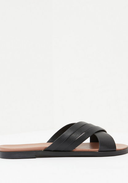 Textured Cross Strap Slip-On Slides-Women%27s Flat Sandals-image-0