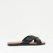 Textured Cross Strap Slip-On Slides-Women%27s Flat Sandals-thumbnailMobile-0
