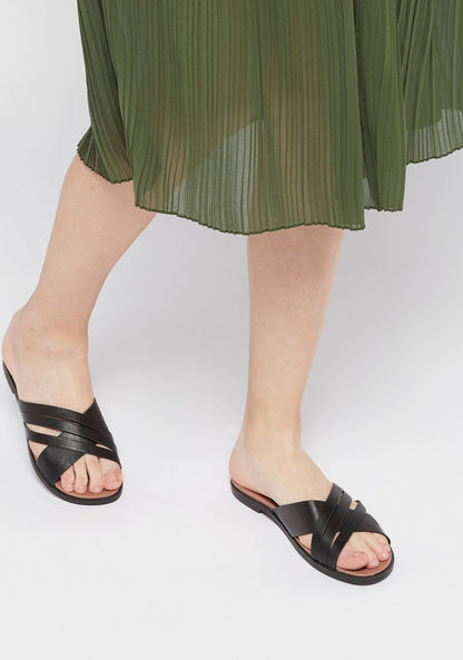 Textured Cross Strap Slip-On Slides-Women%27s Flat Sandals-image-1