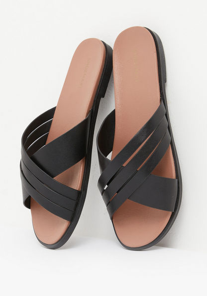Textured Cross Strap Slip-On Slides-Women%27s Flat Sandals-image-3