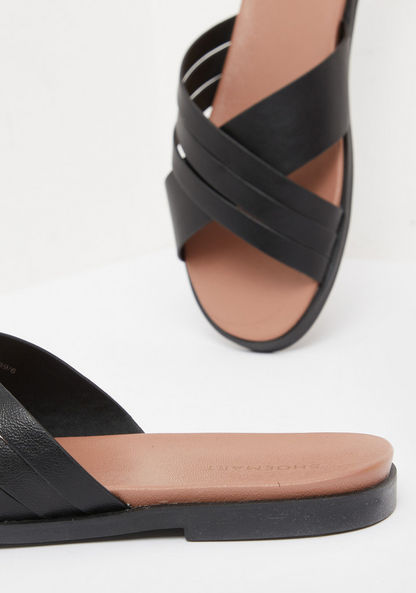 Textured Cross Strap Slip-On Slides-Women%27s Flat Sandals-image-4