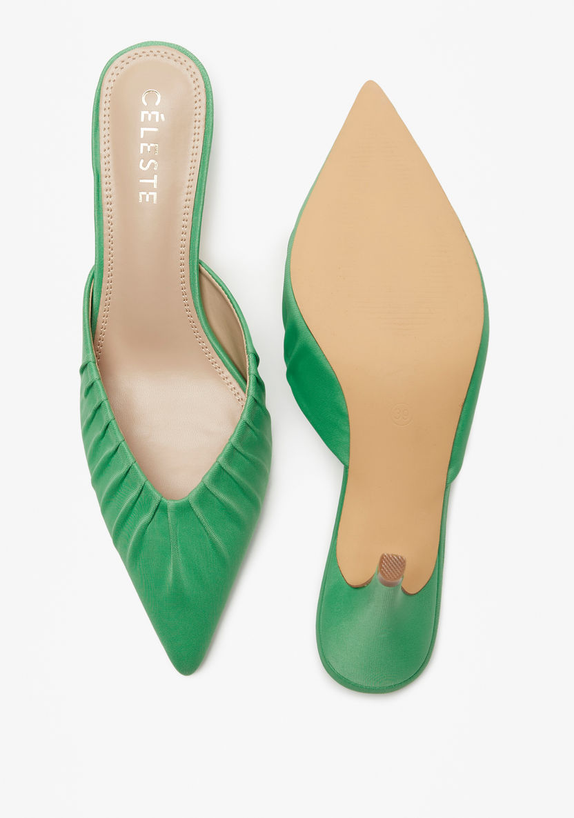 Celeste Women's Pleat Detail Slip-On Mules with Kitten Heels-Women%27s Heel Shoes-image-3