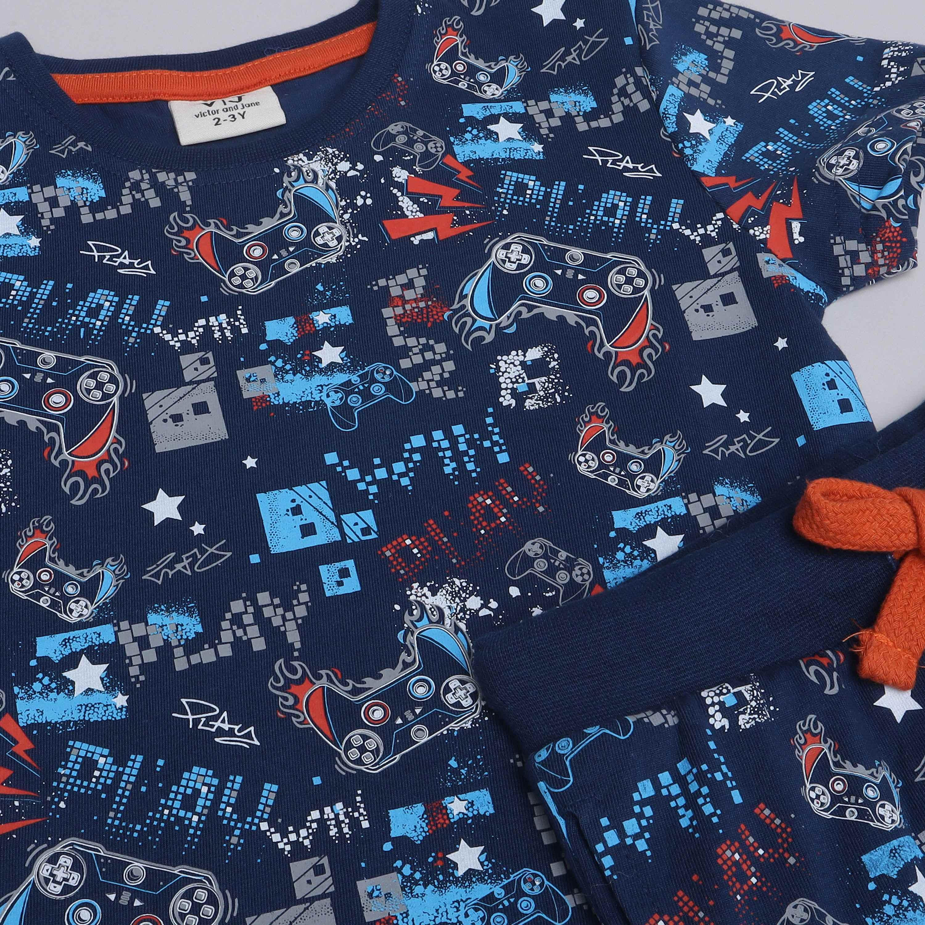 تي شيرت مطبوع بأكمام قصيرة مكون من قطعتين مع بنطال رياضي من فيكتور اند جين-boys-clothing-nightwear-image-2